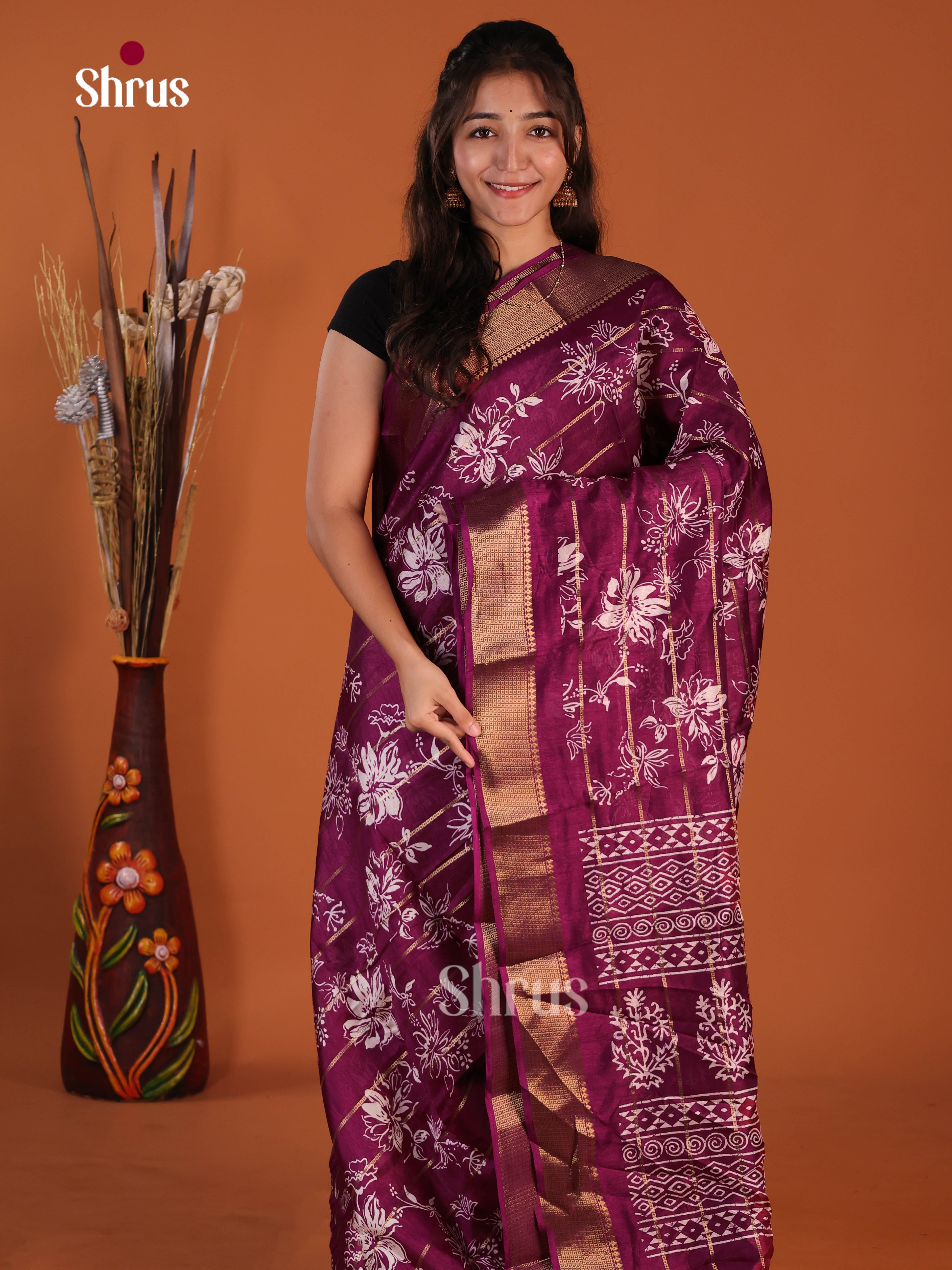 Wine - Semi Crepe Saree - Shop on Shrus.com