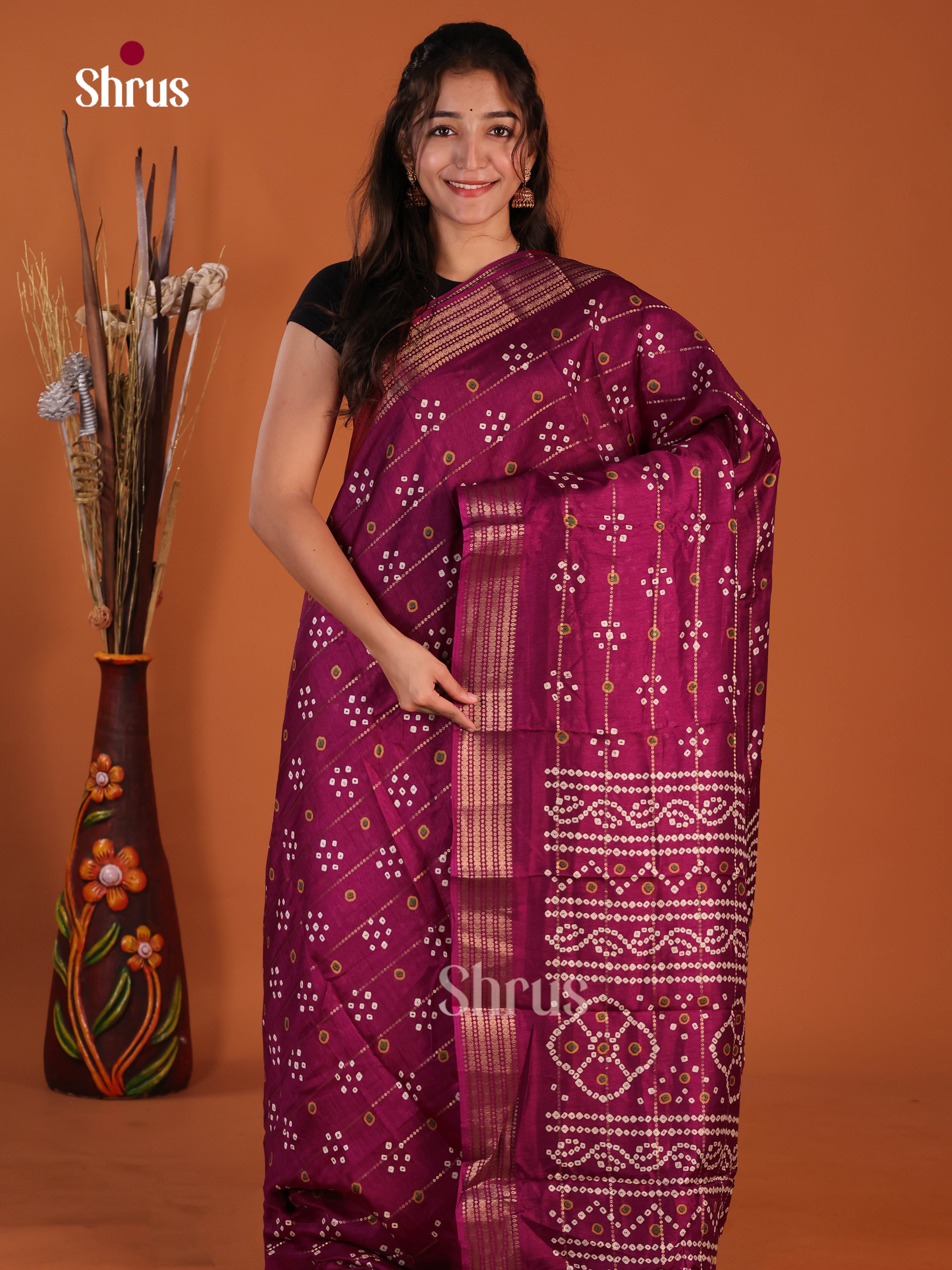 Wine - Semi Crepe Saree - Shop on Shrus.com