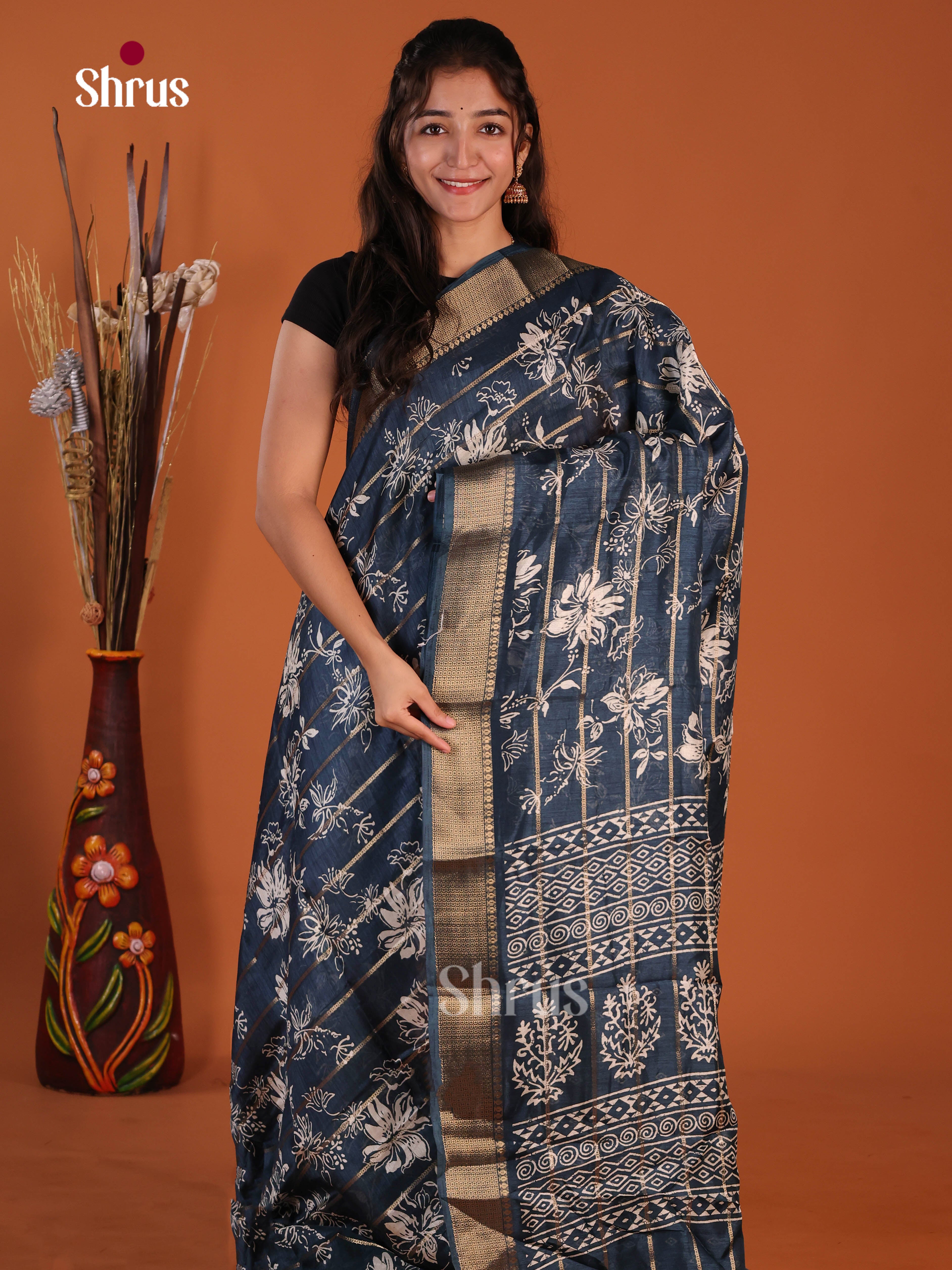 Blue - Semi Crepe Saree