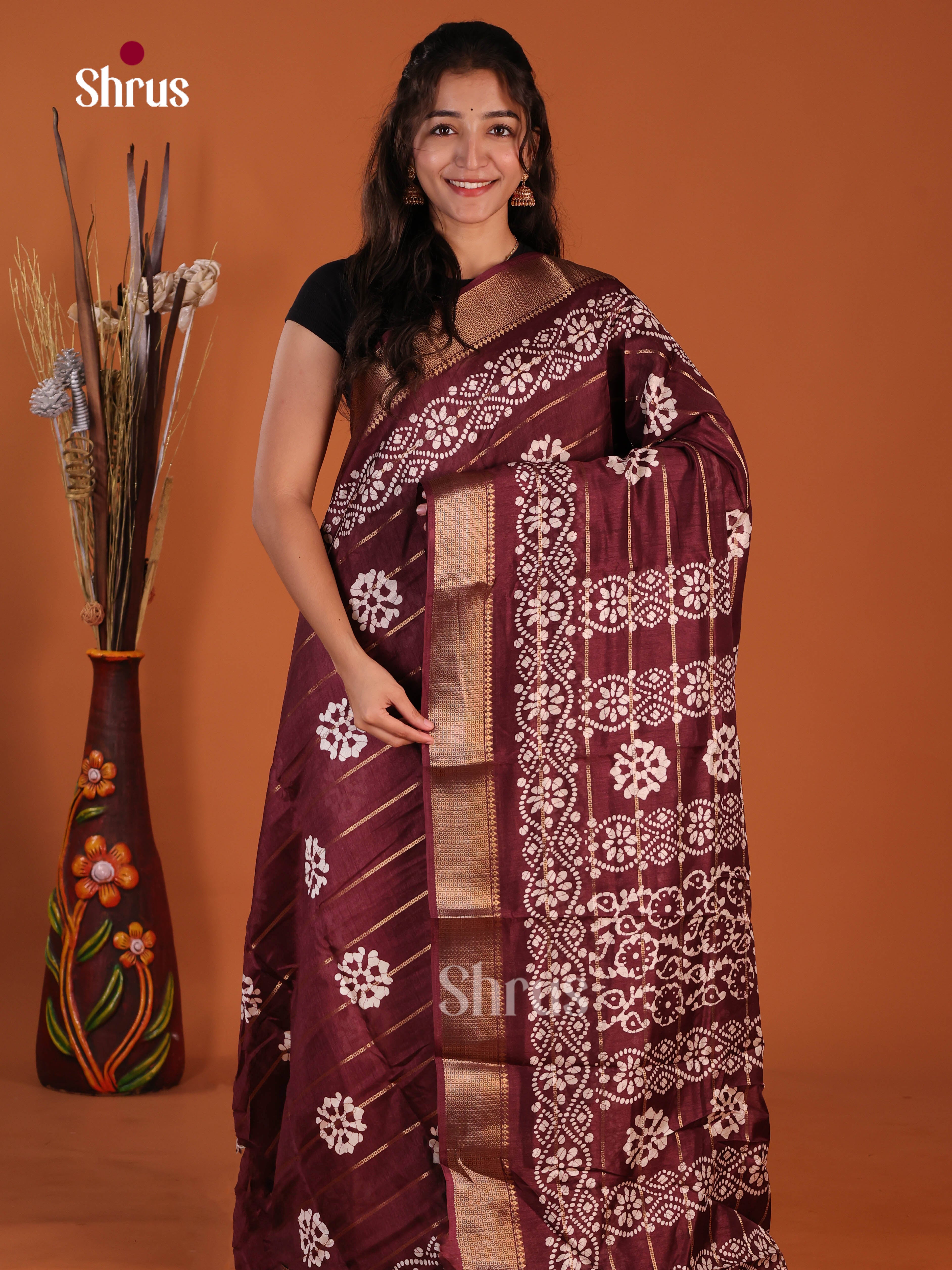 Maroon - Semi Crepe Saree