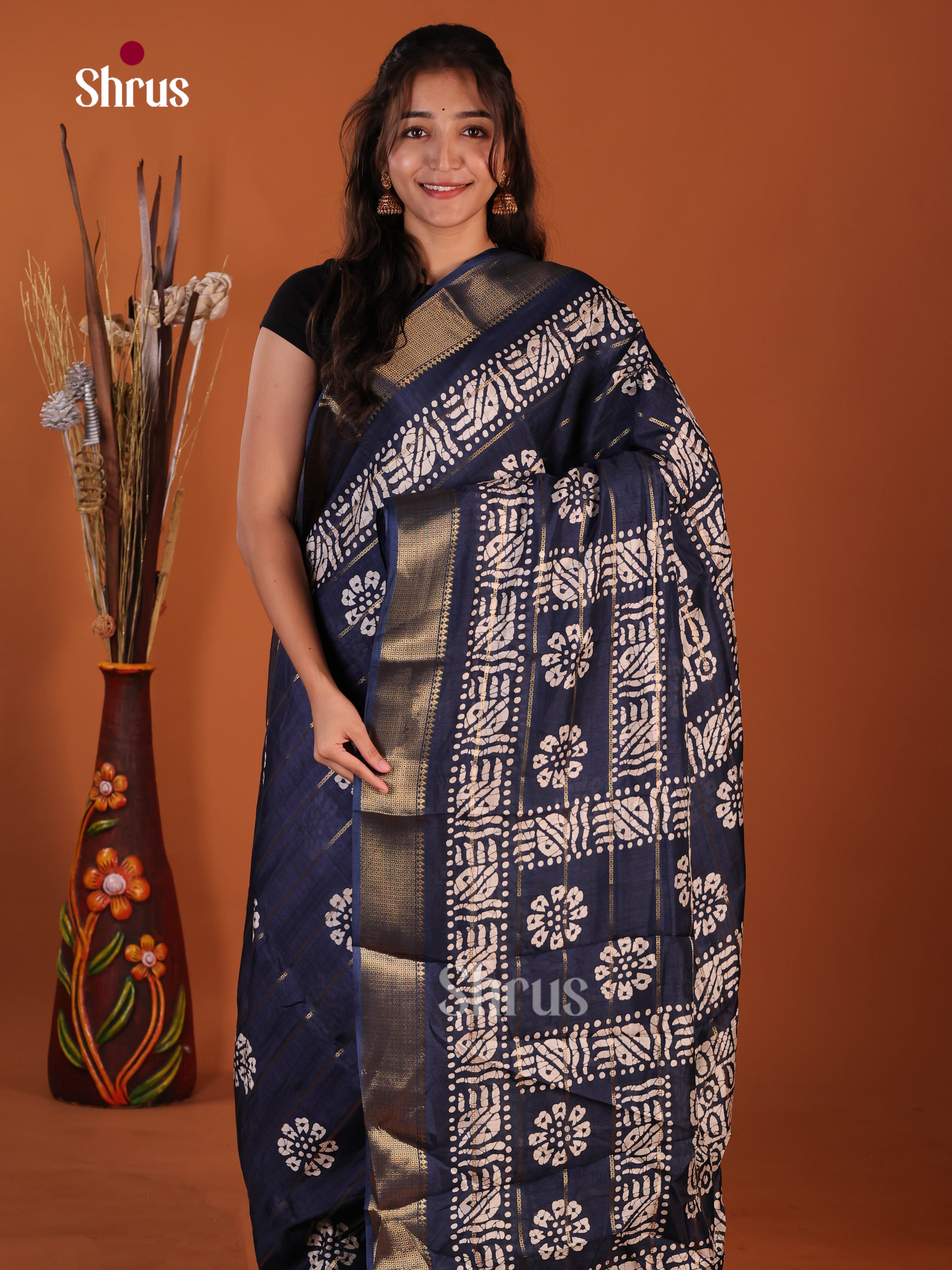 Blue - Semi Crepe Saree