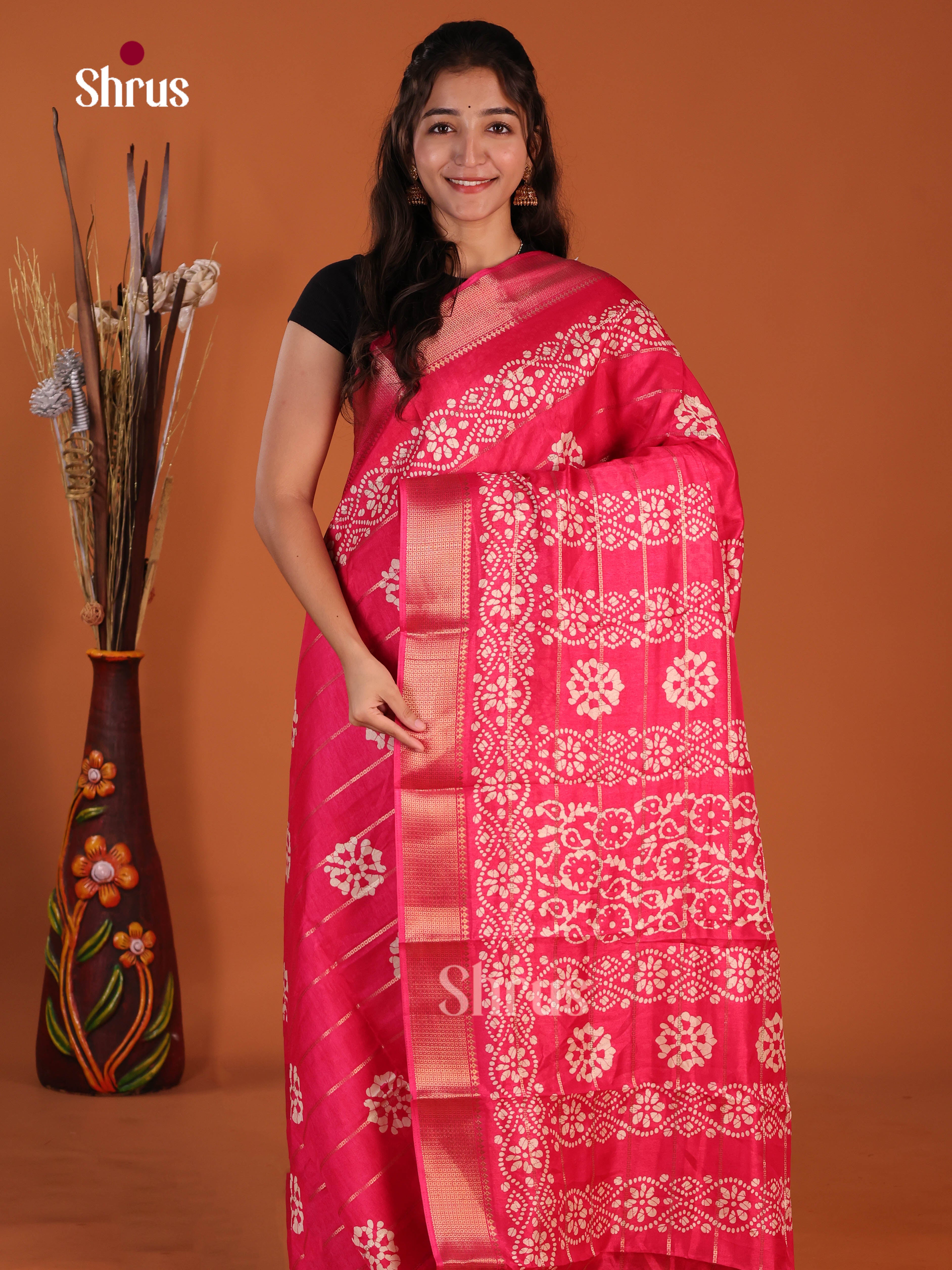 Pink- Semi Crepe Saree - Shop on Shrus.com