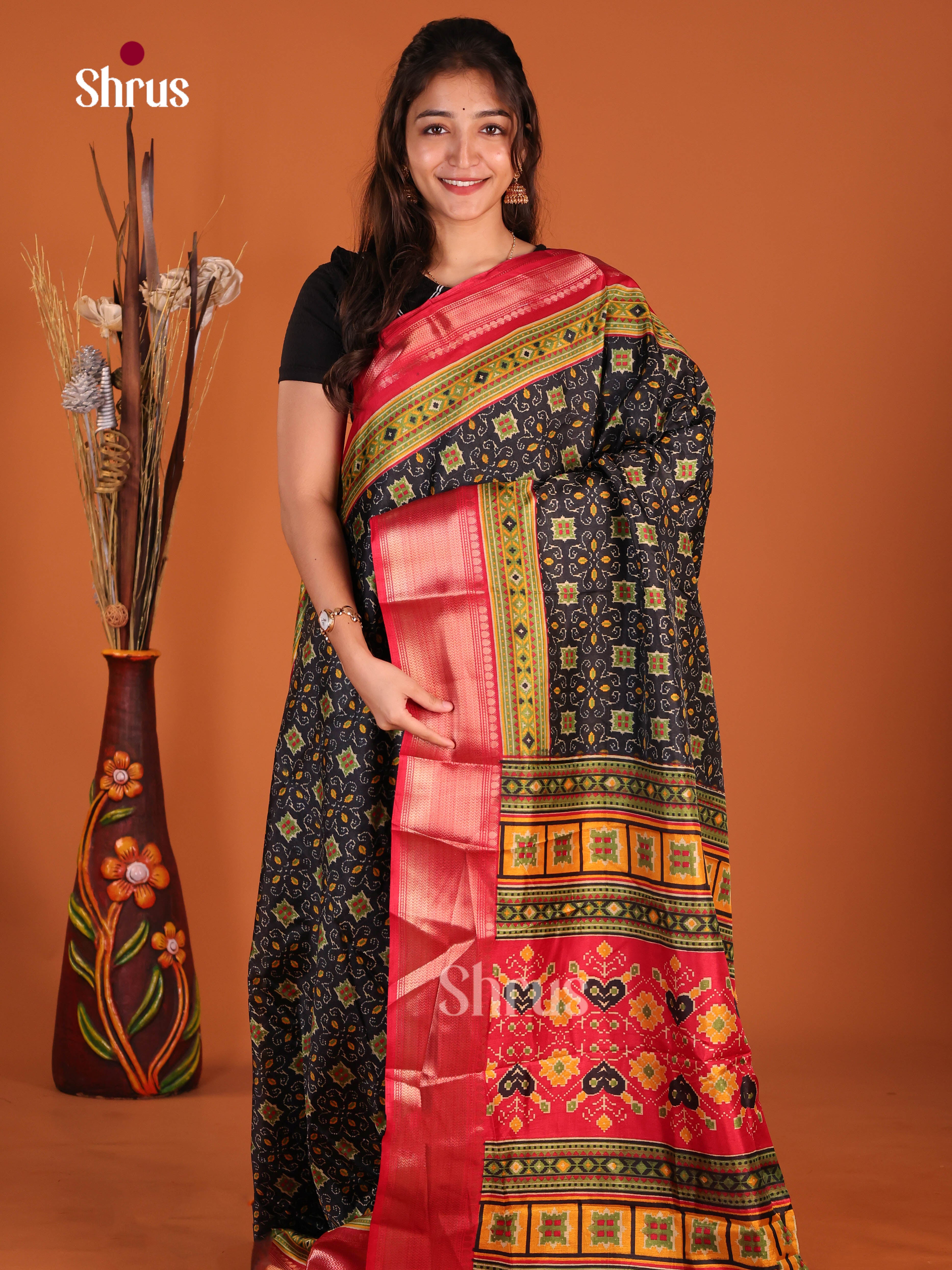Black & Red- Semi Crepe Saree