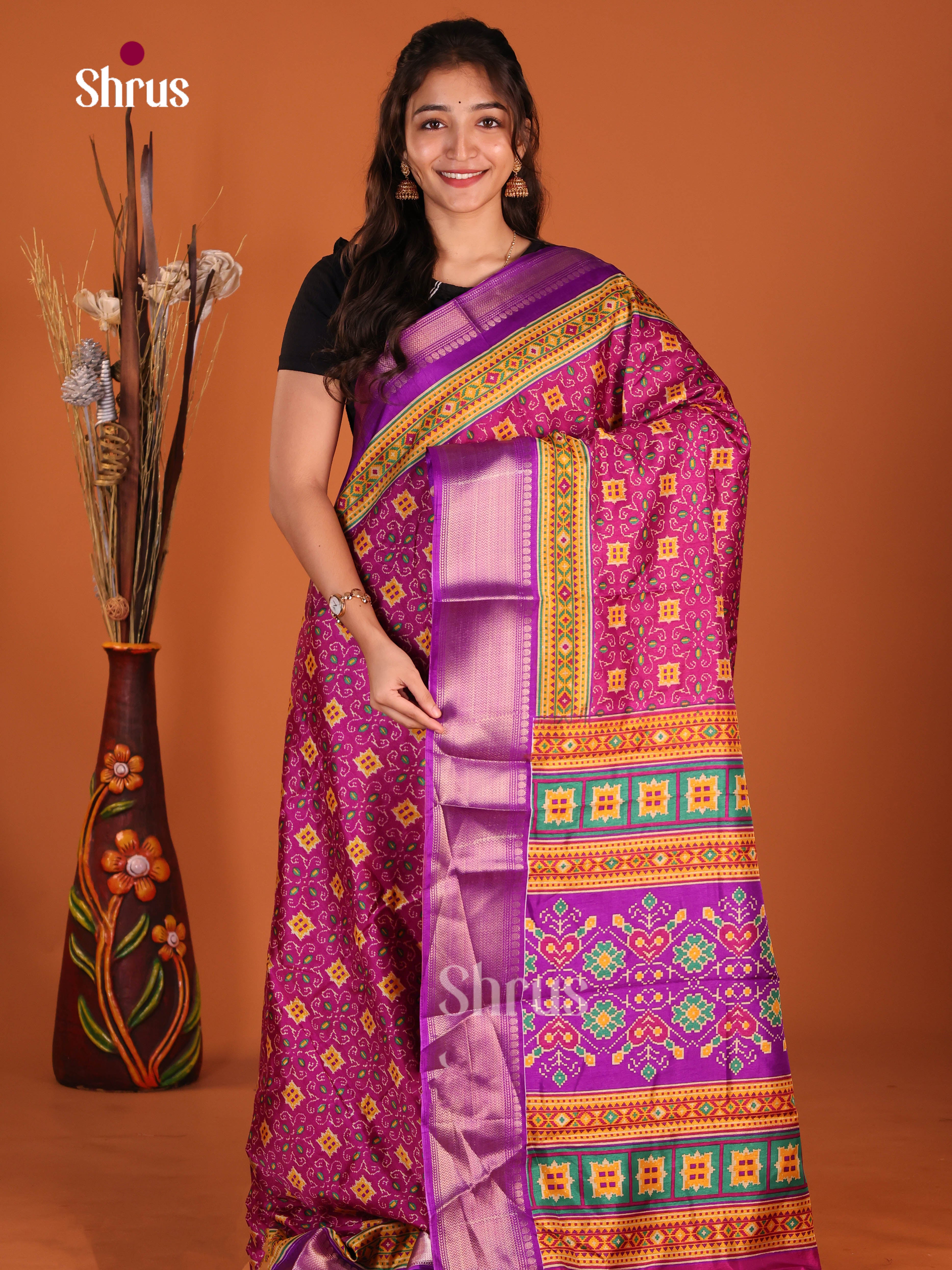 Majenta & Purple - Semi Crepe Saree - Shop on Shrus.com