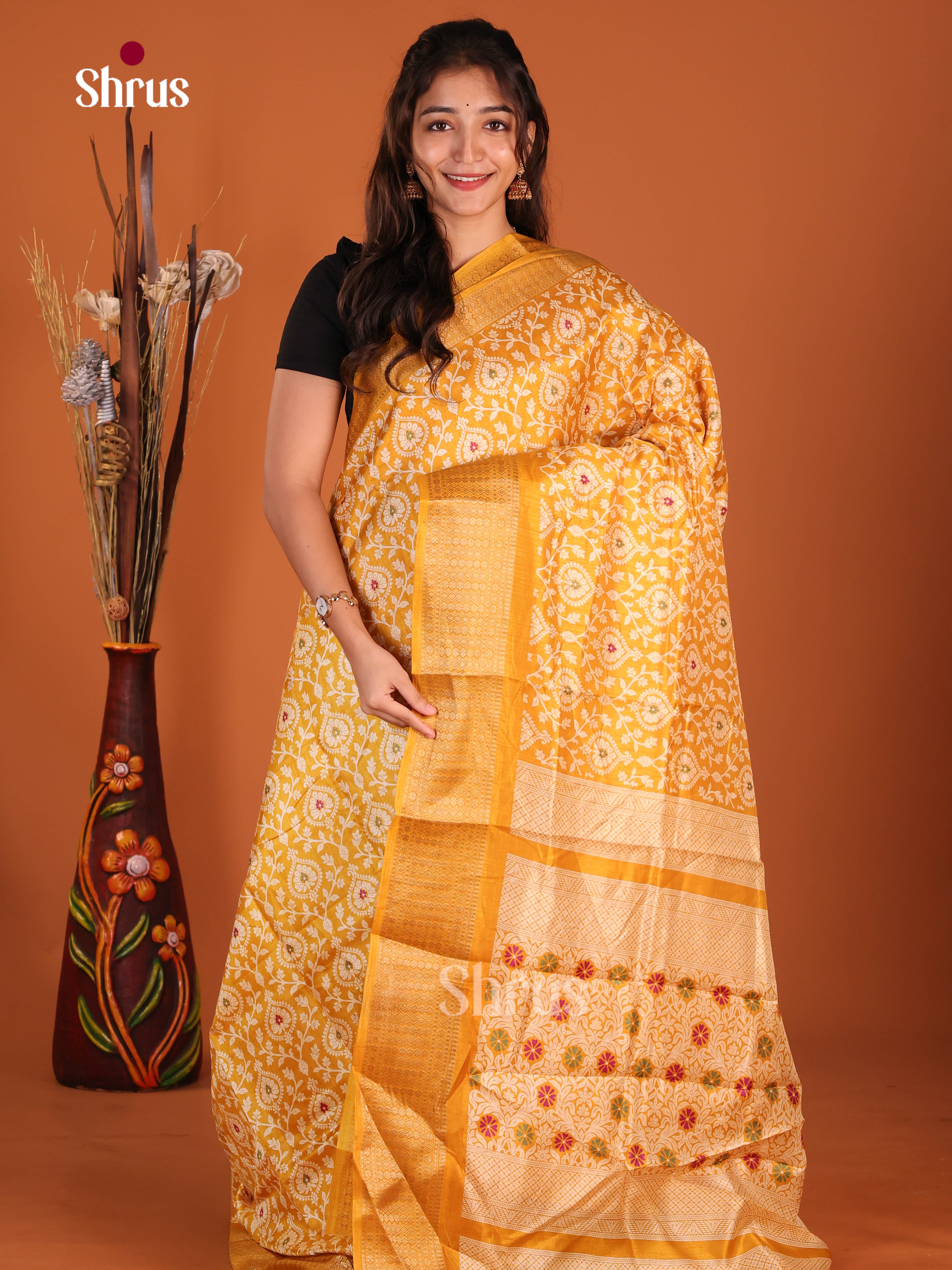 Mustard - Semi Crepe Saree - Shop on Shrus.com