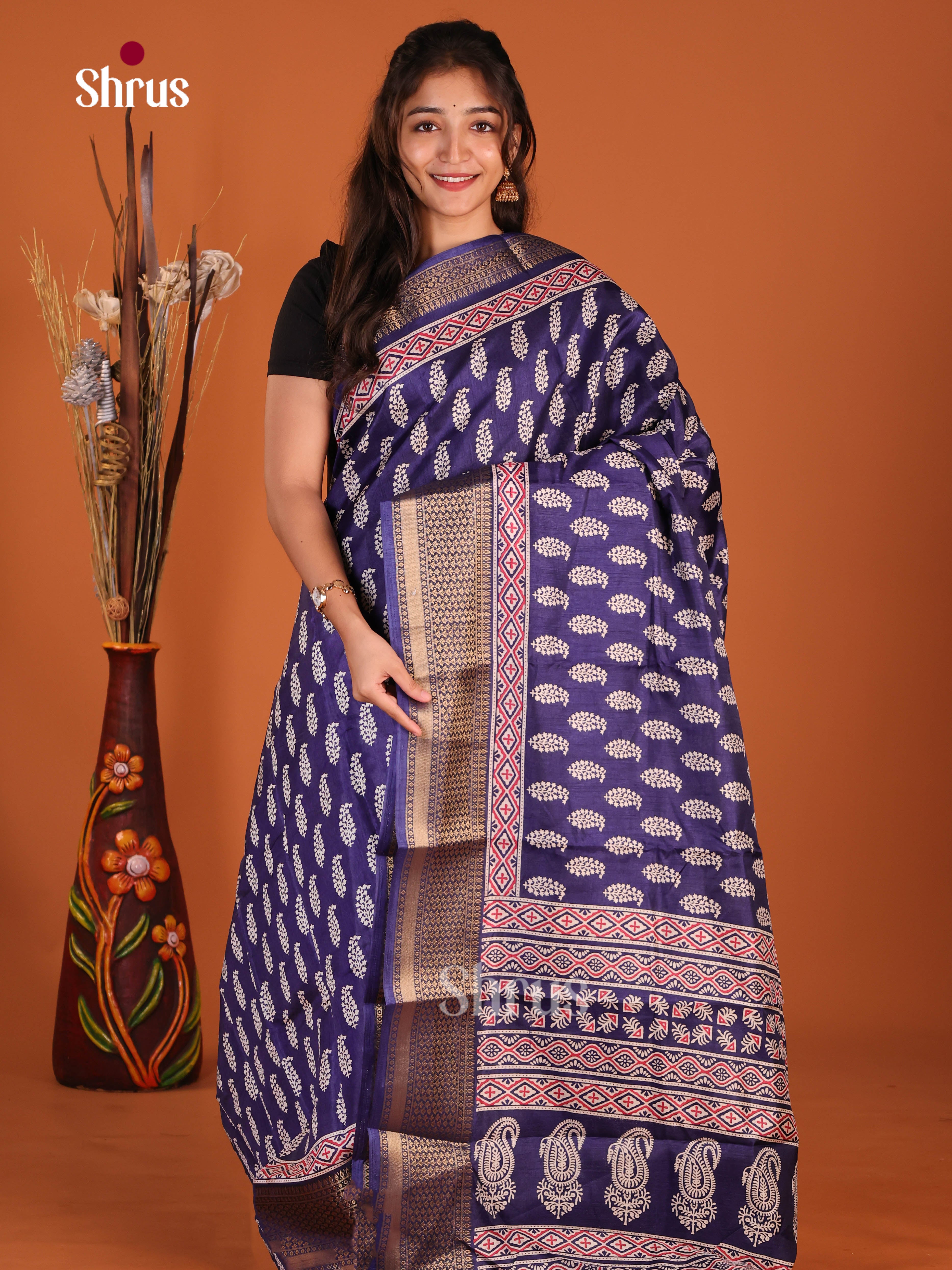 Blue - Semi Crepe Saree