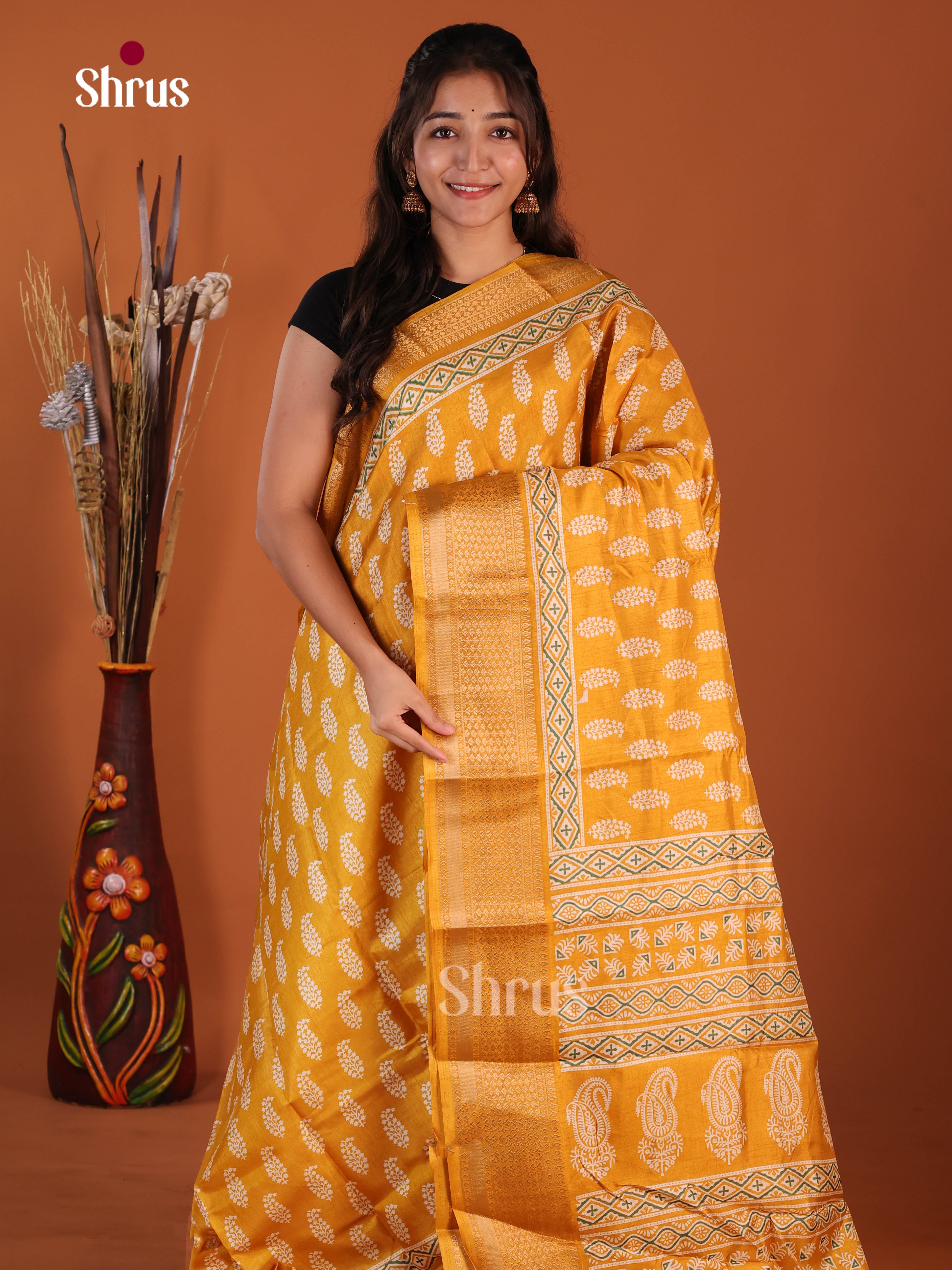 Mustard - Semi Crepe Saree - Shop on Shrus.com