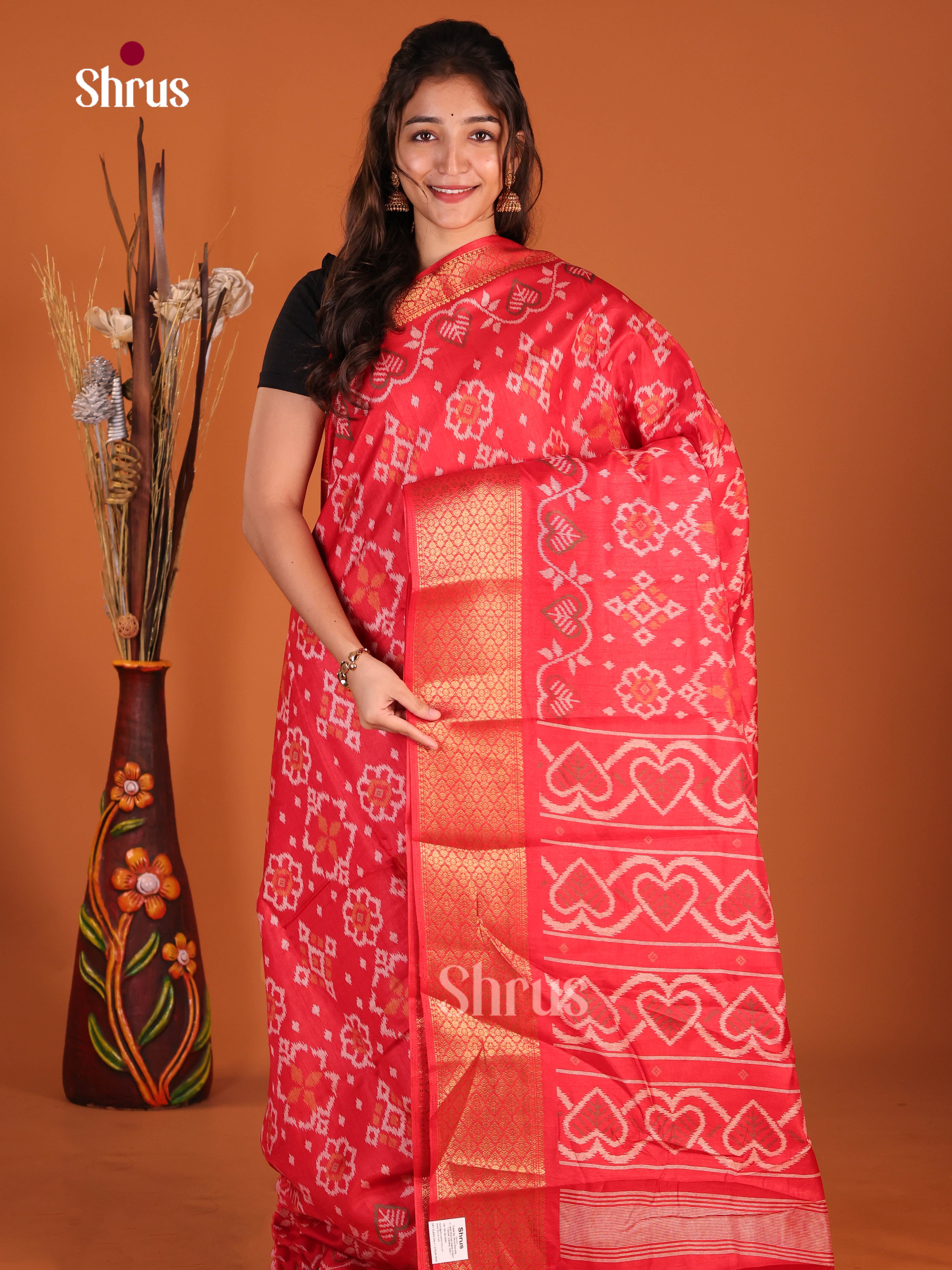 Red - Semi Crepe Saree