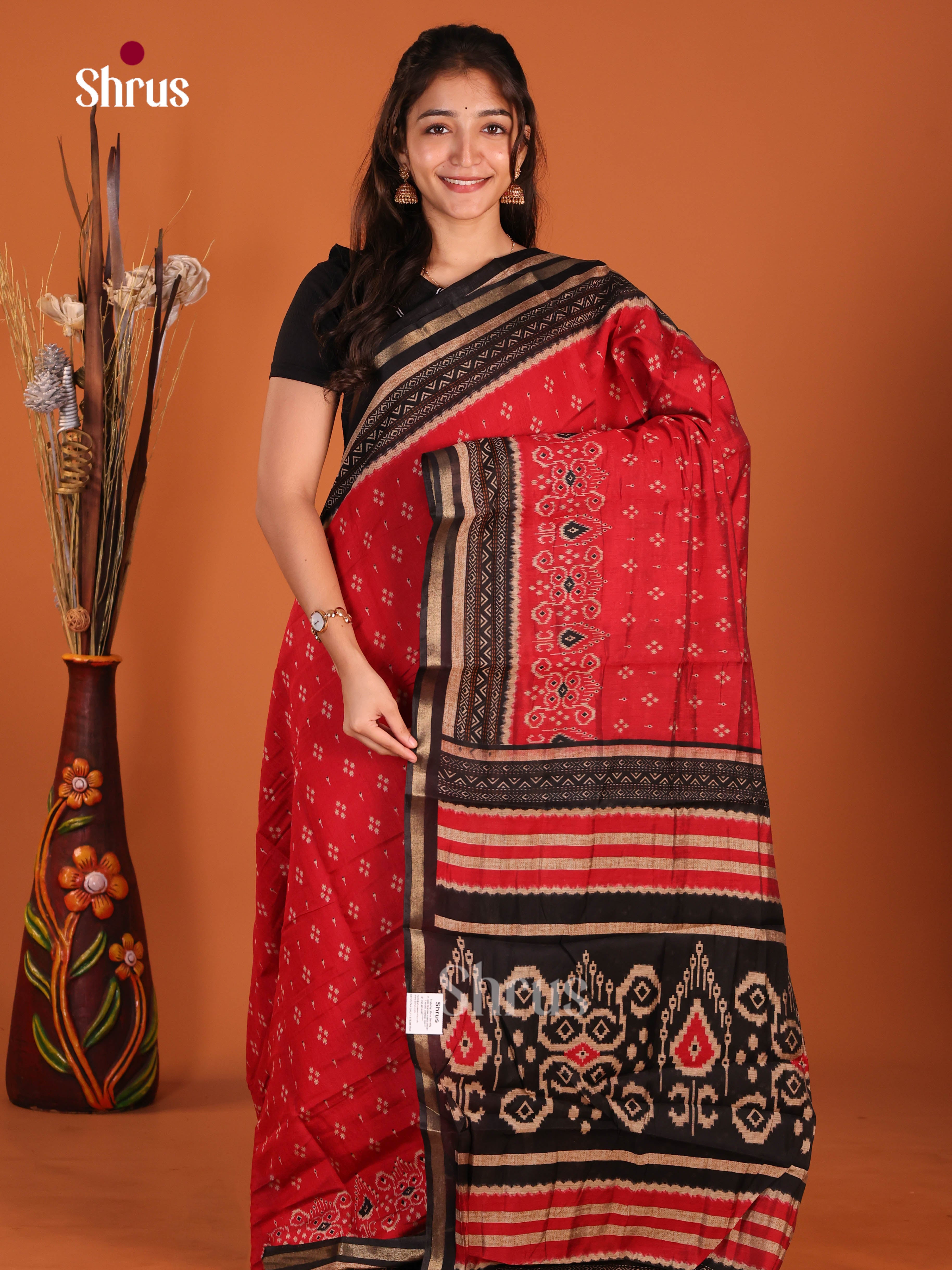 Red & Black- Art Modal Saree - Shop on Shrus.com