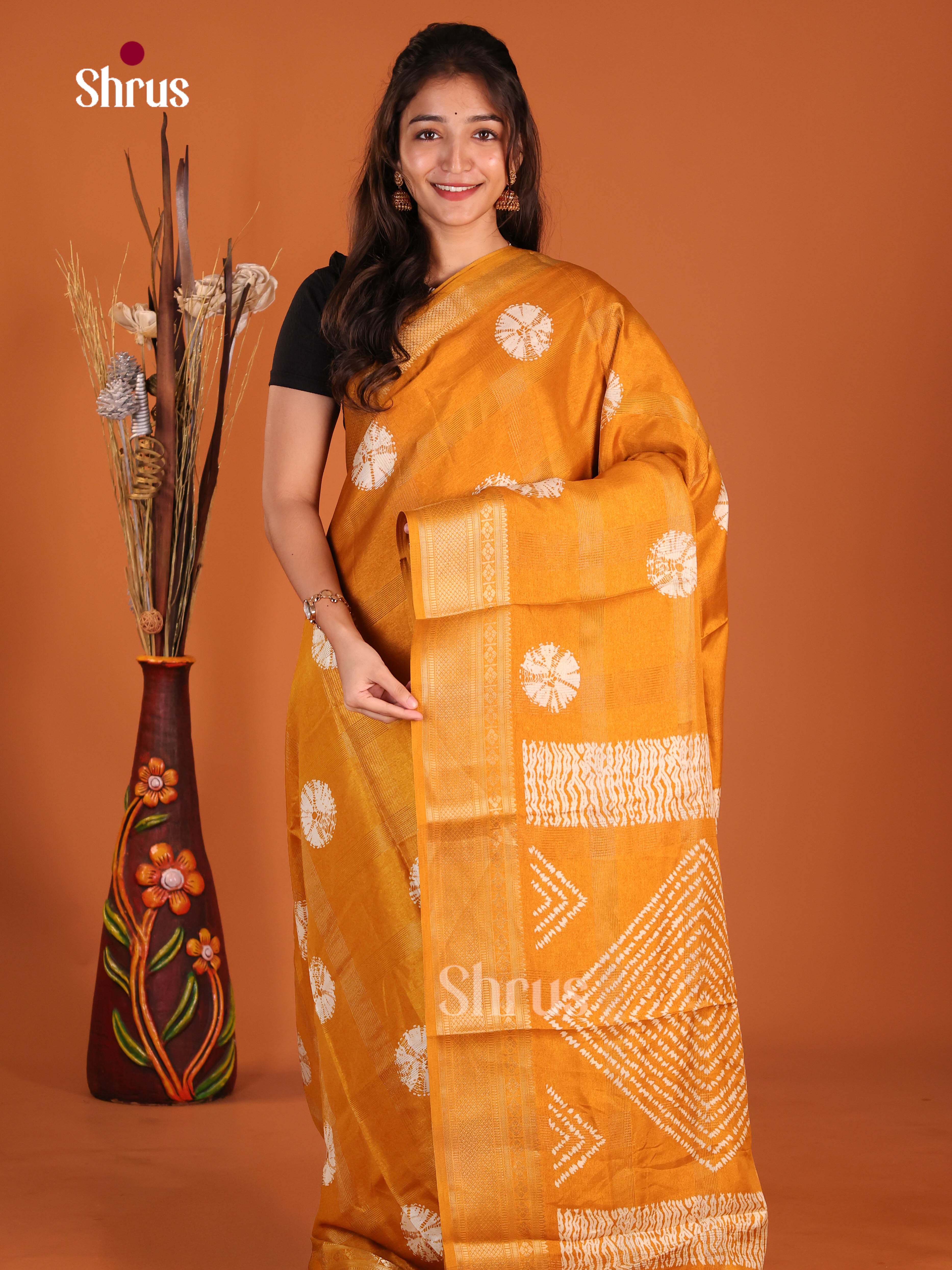 Mustard - Semi Crepe Saree - Shop on Shrus.com