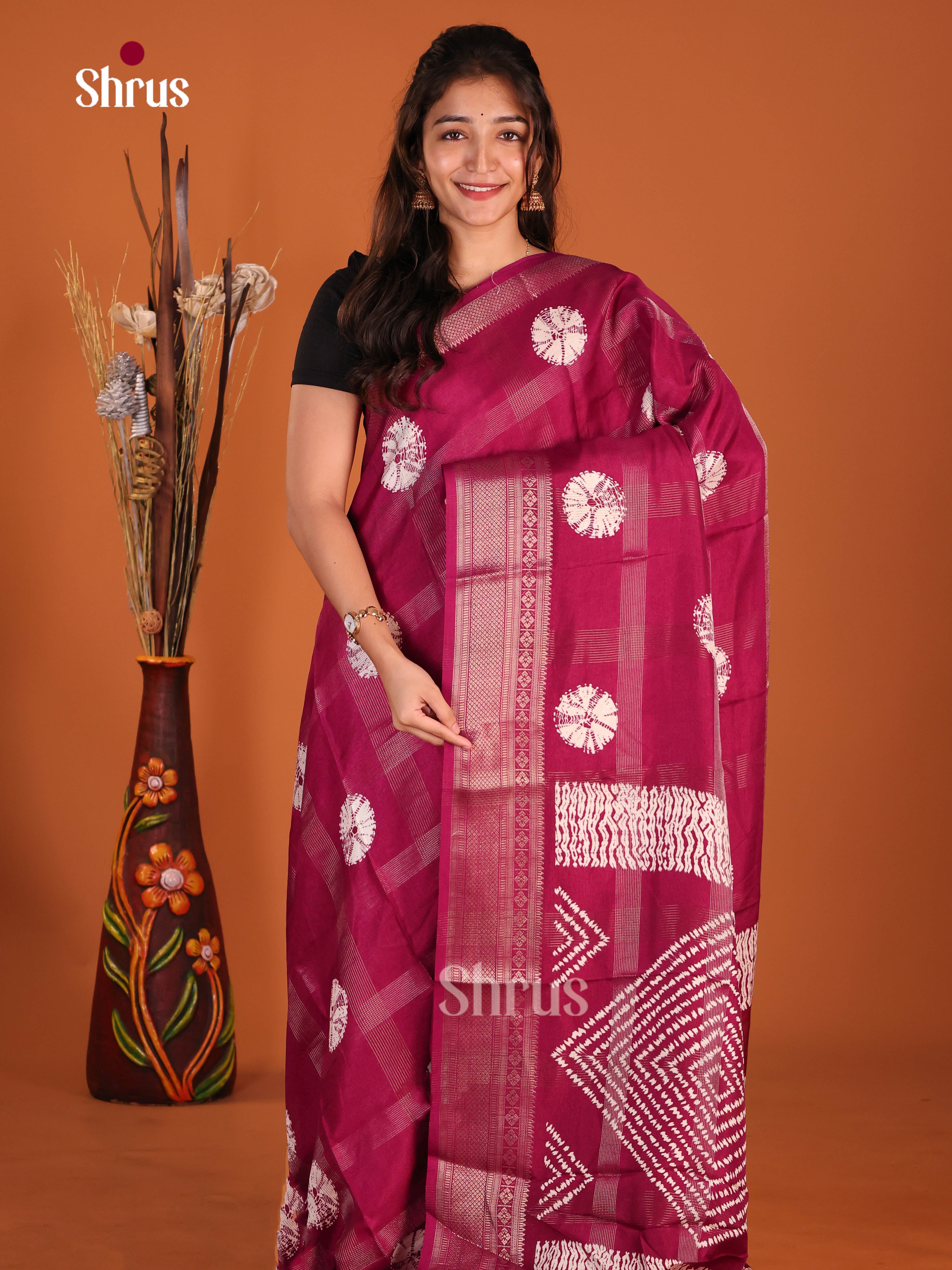Maroon - Semi Crepe Saree - Shop on Shrus.com