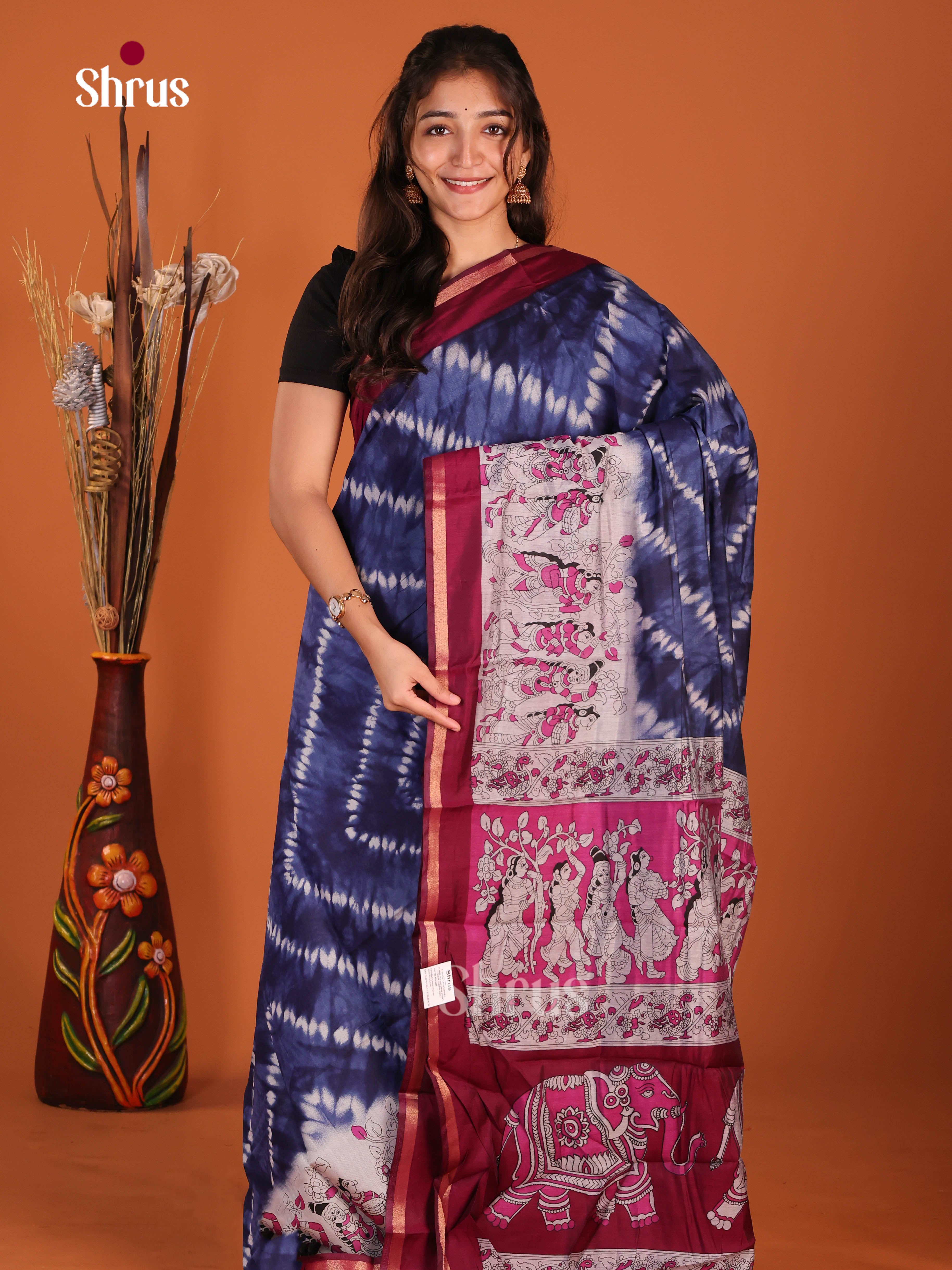 Blue & Maroon - Art Modal Saree