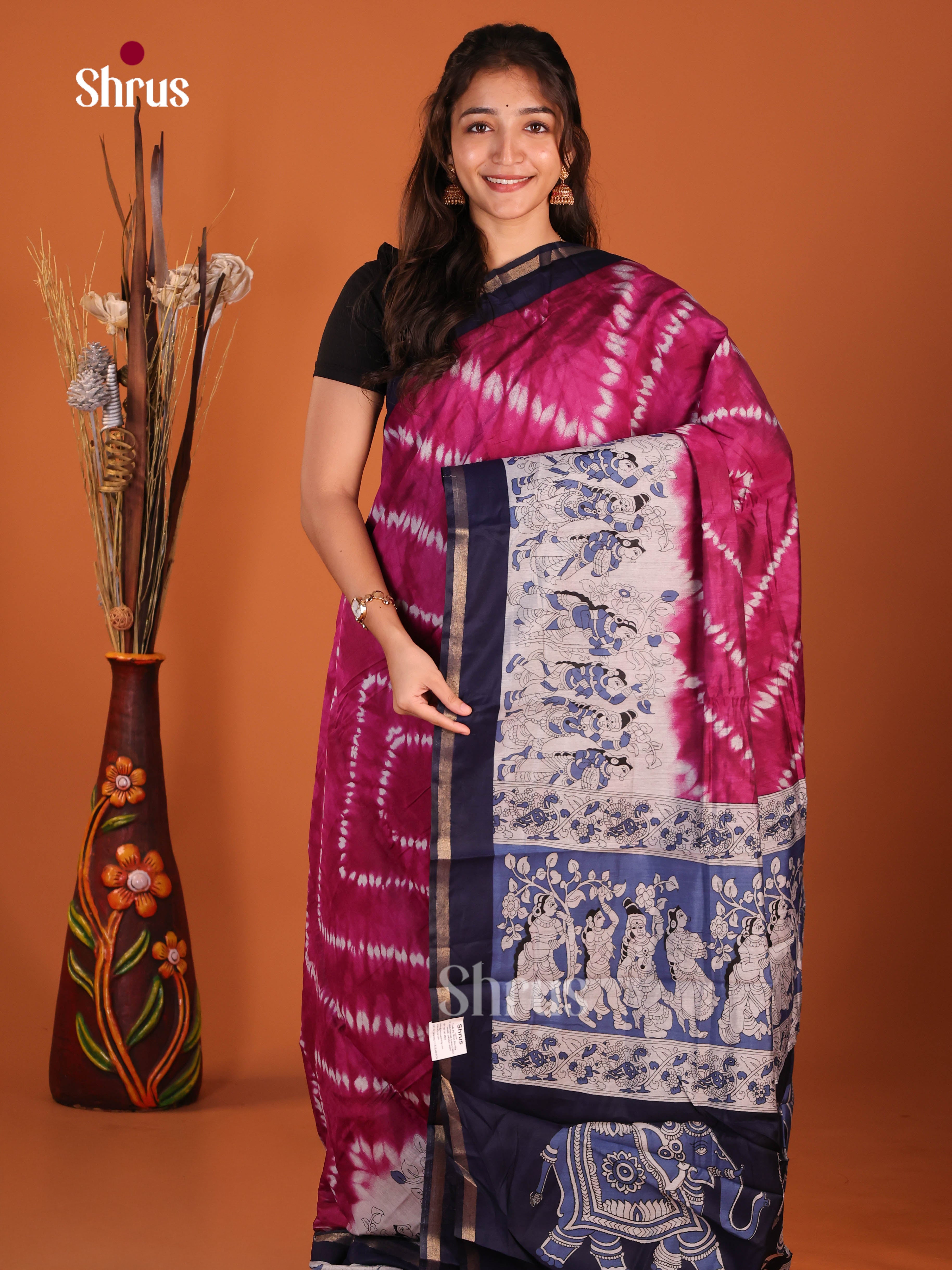 Maroon & Blue - Art Modal Saree - Shop on Shrus.com