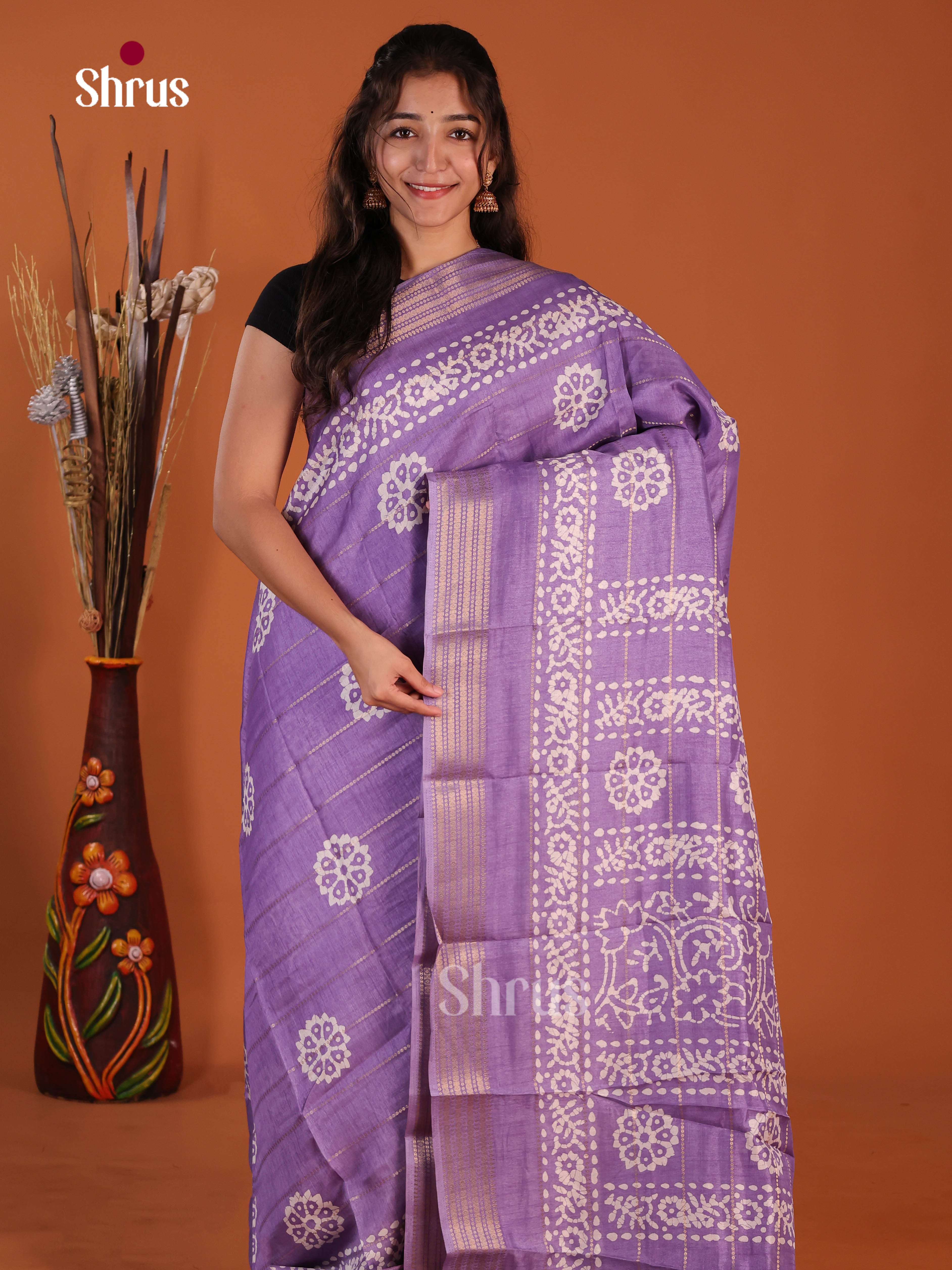 Purple - Semi Crepe Saree - Shop on Shrus.com