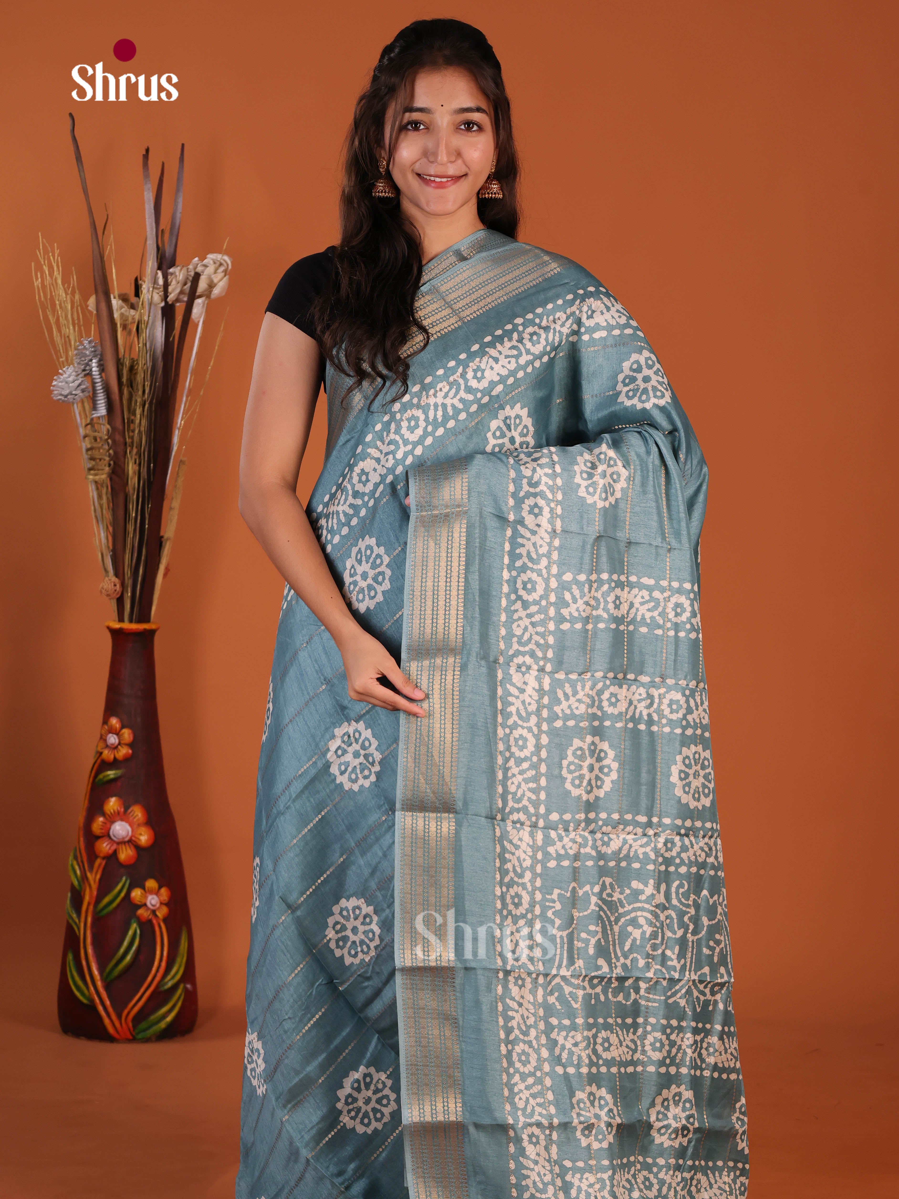 Blue - Semi Crepe Saree