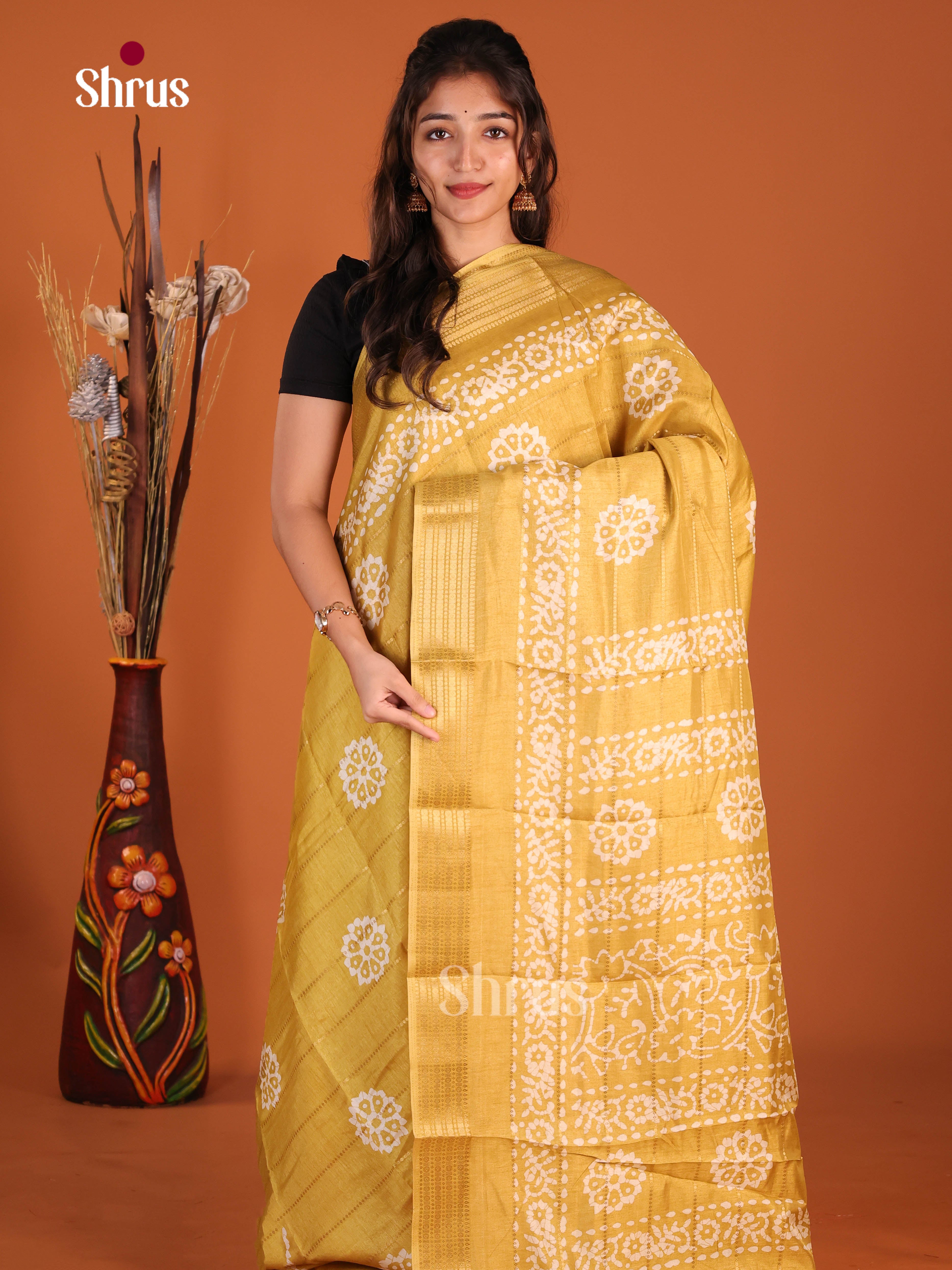 Mustard - Semi Crepe Saree - Shop on Shrus.com