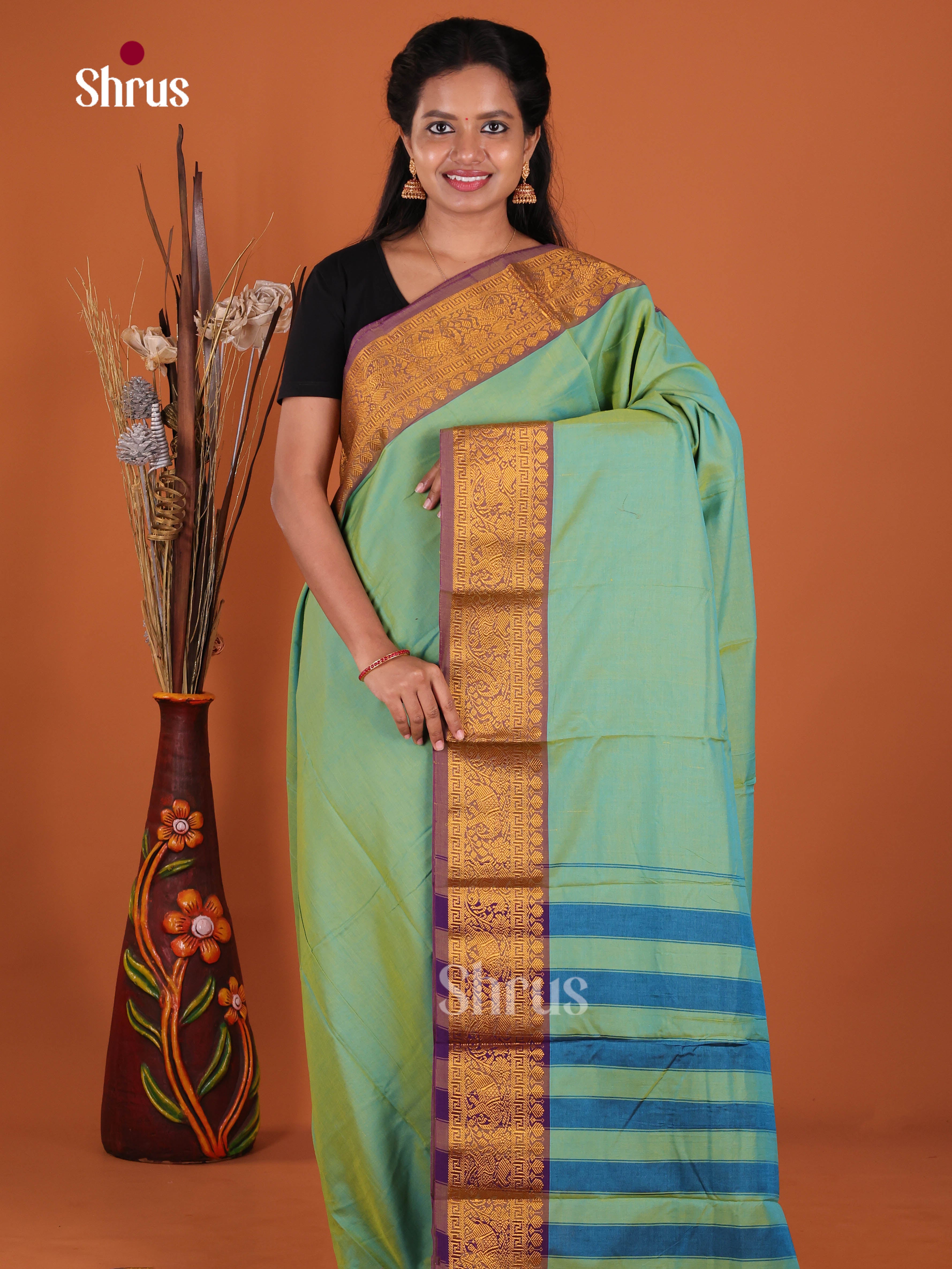 Pastel Green & Purple - Narayanpet Cotton Saree
