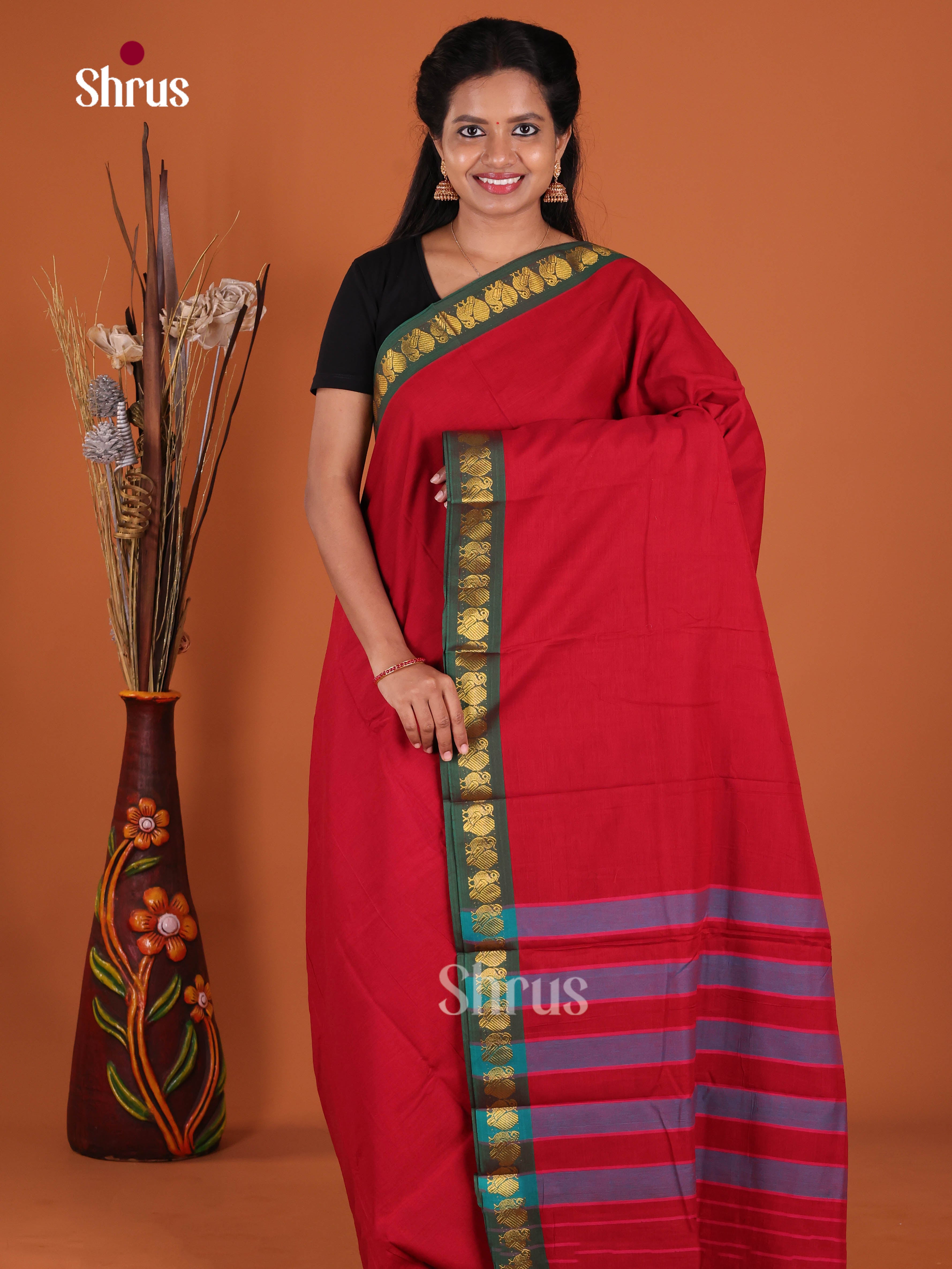 Red & Green - Narayanpet Cotton Saree