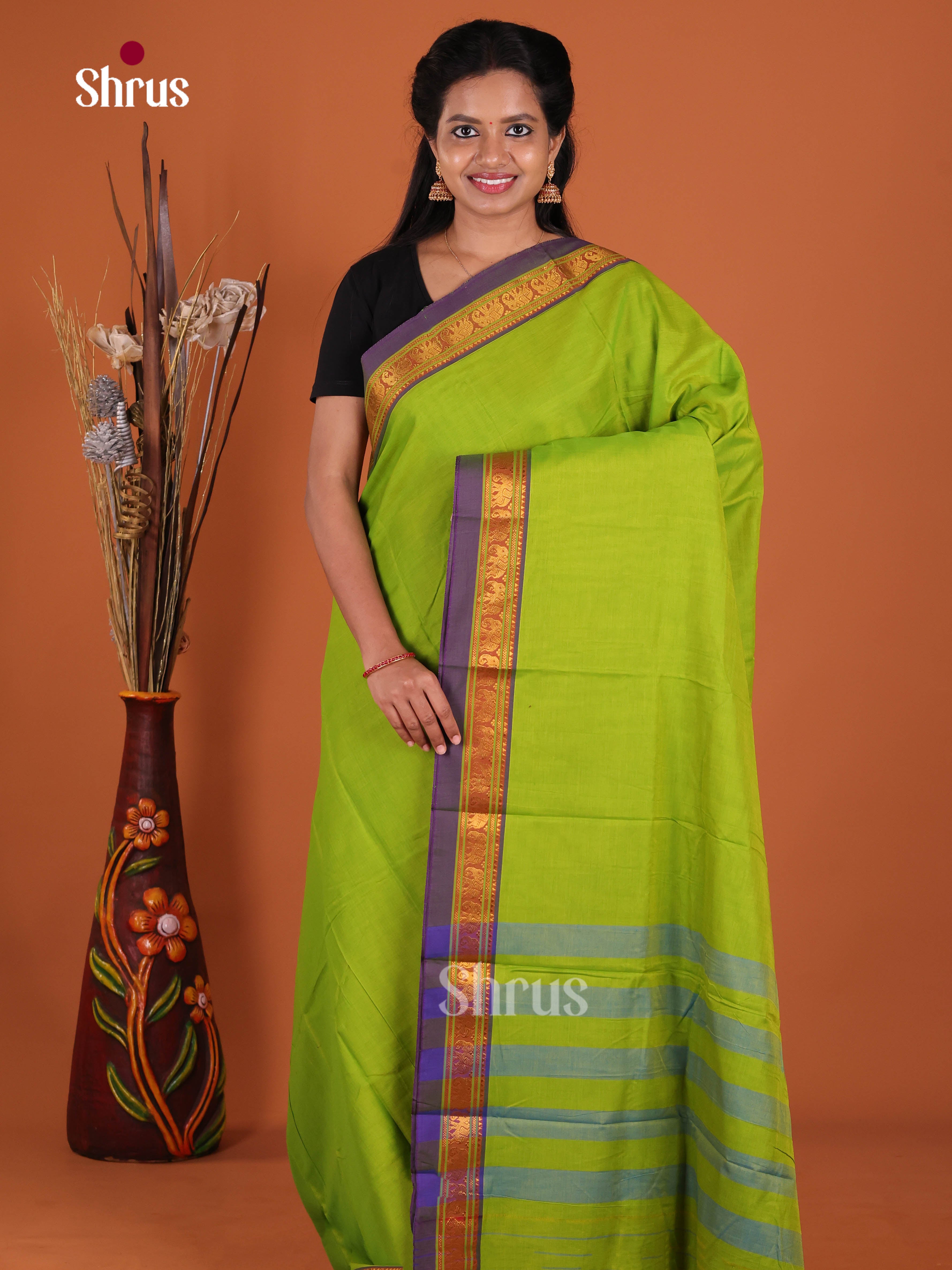 Light green & Purple - Narayanpet Cotton Saree