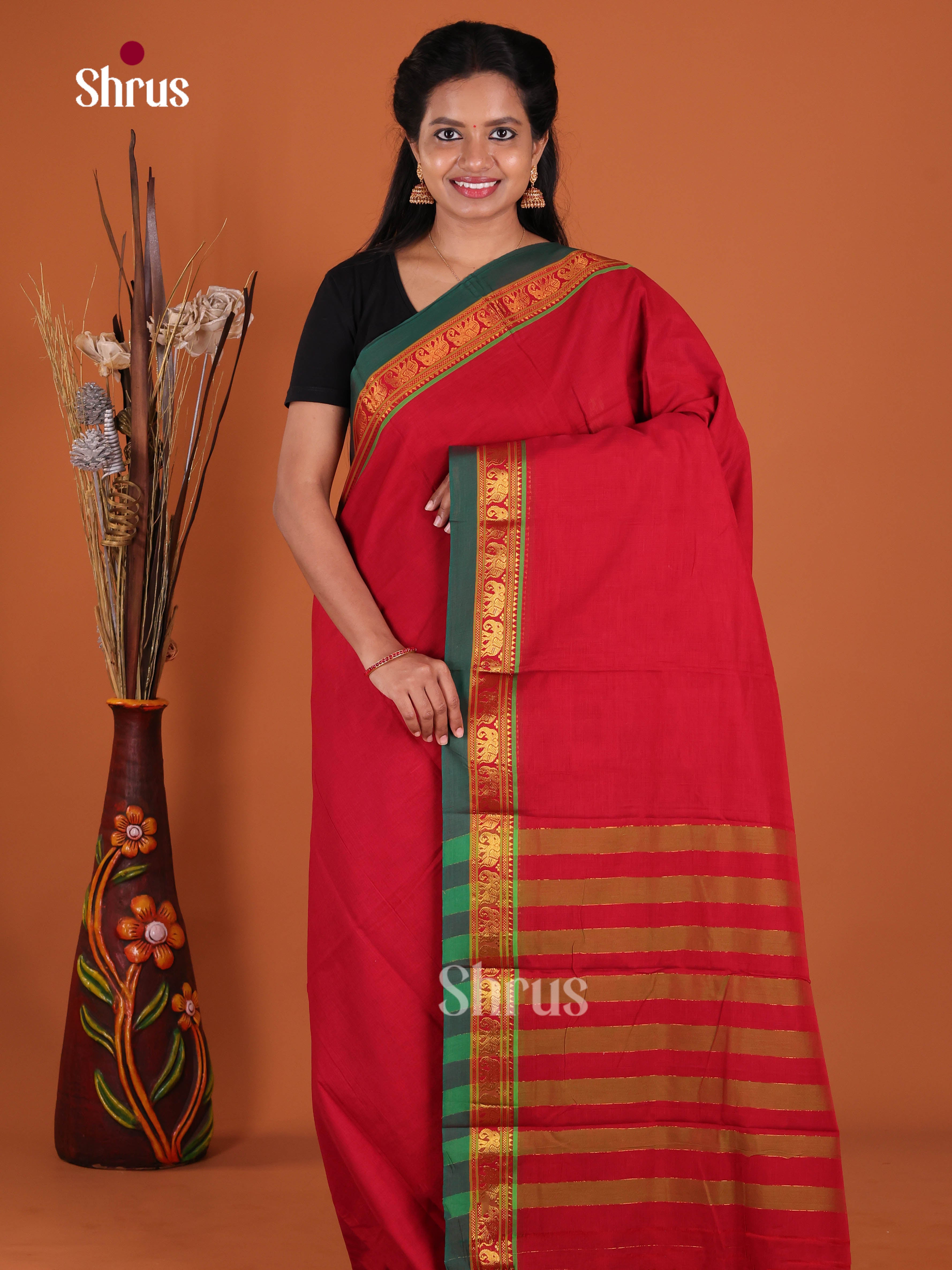 Red & Green- Narayanpet Cotton Saree