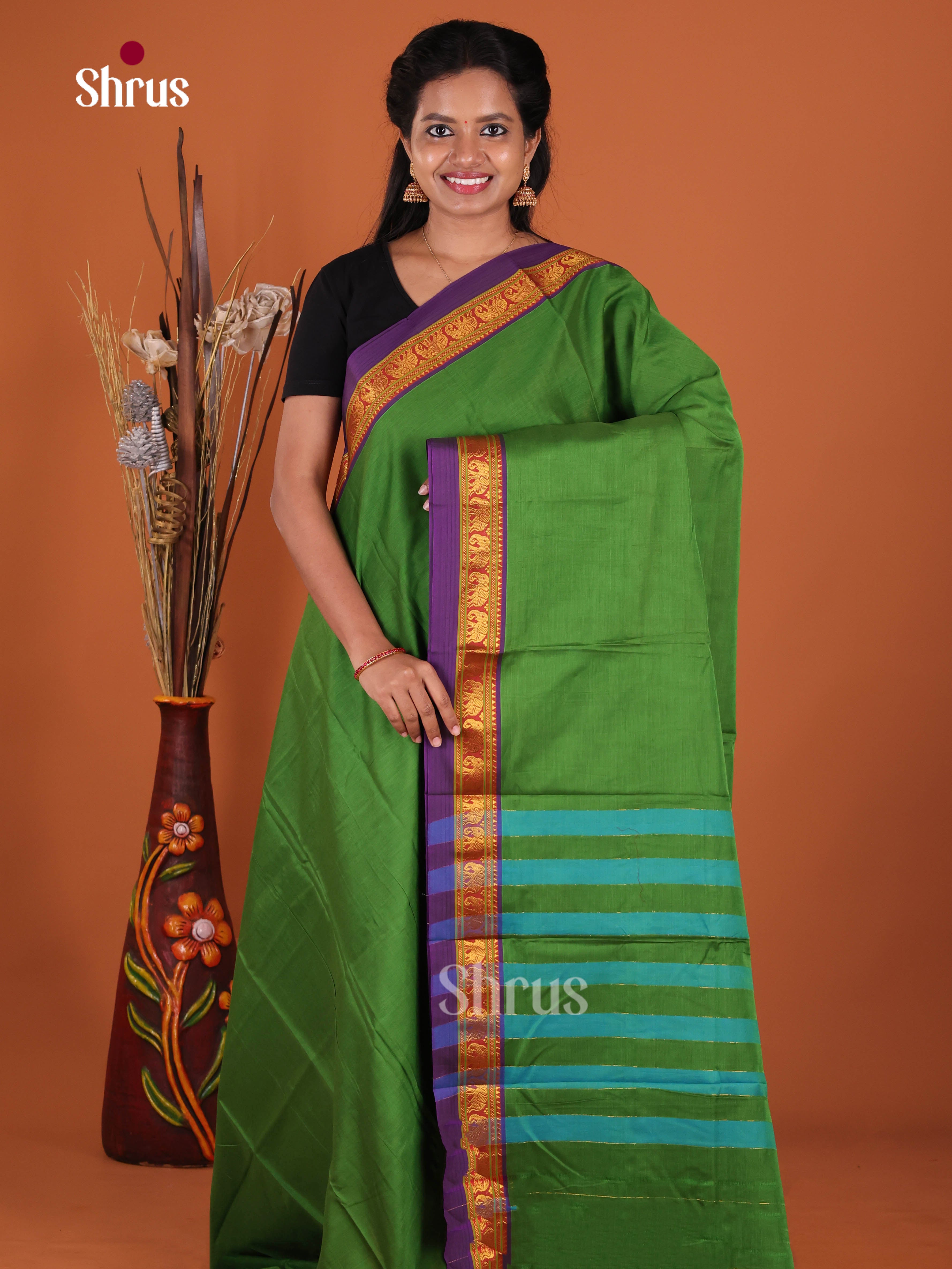 Green & Violet - Narayanpet Cotton Saree