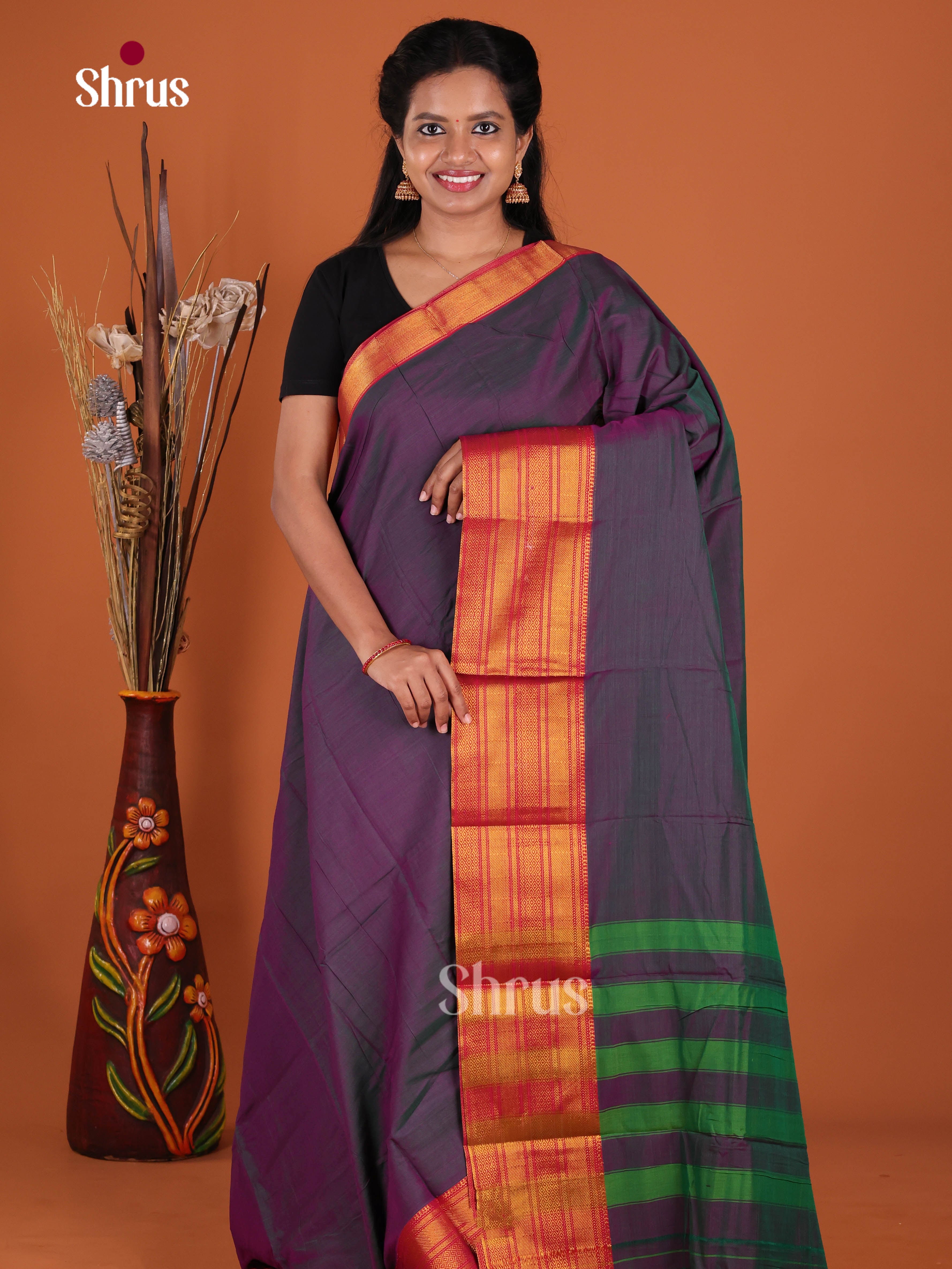 Double Shaded Purple & Red - Narayanpet Cotton Saree