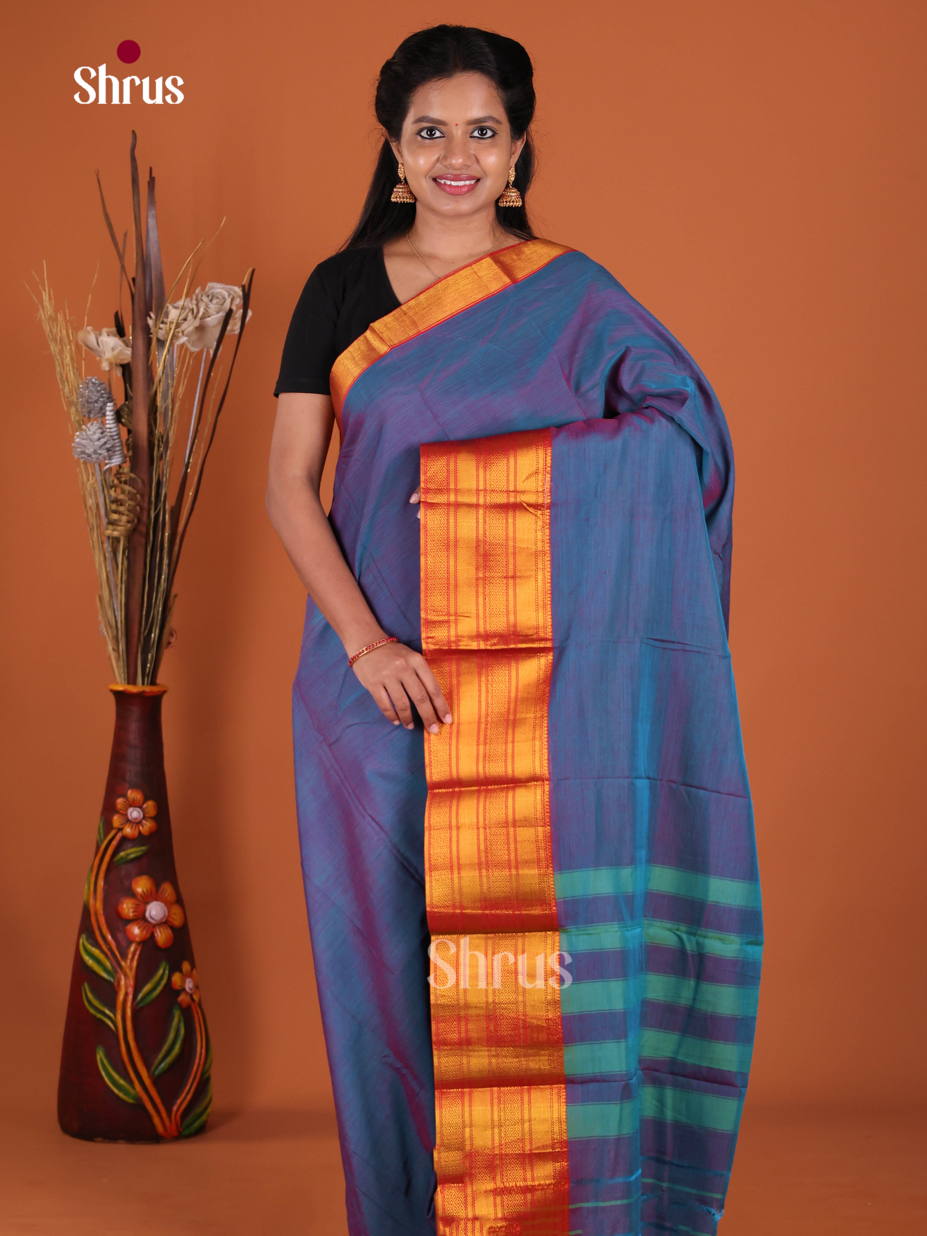 Blue & Red - Narayanpet Cotton Saree