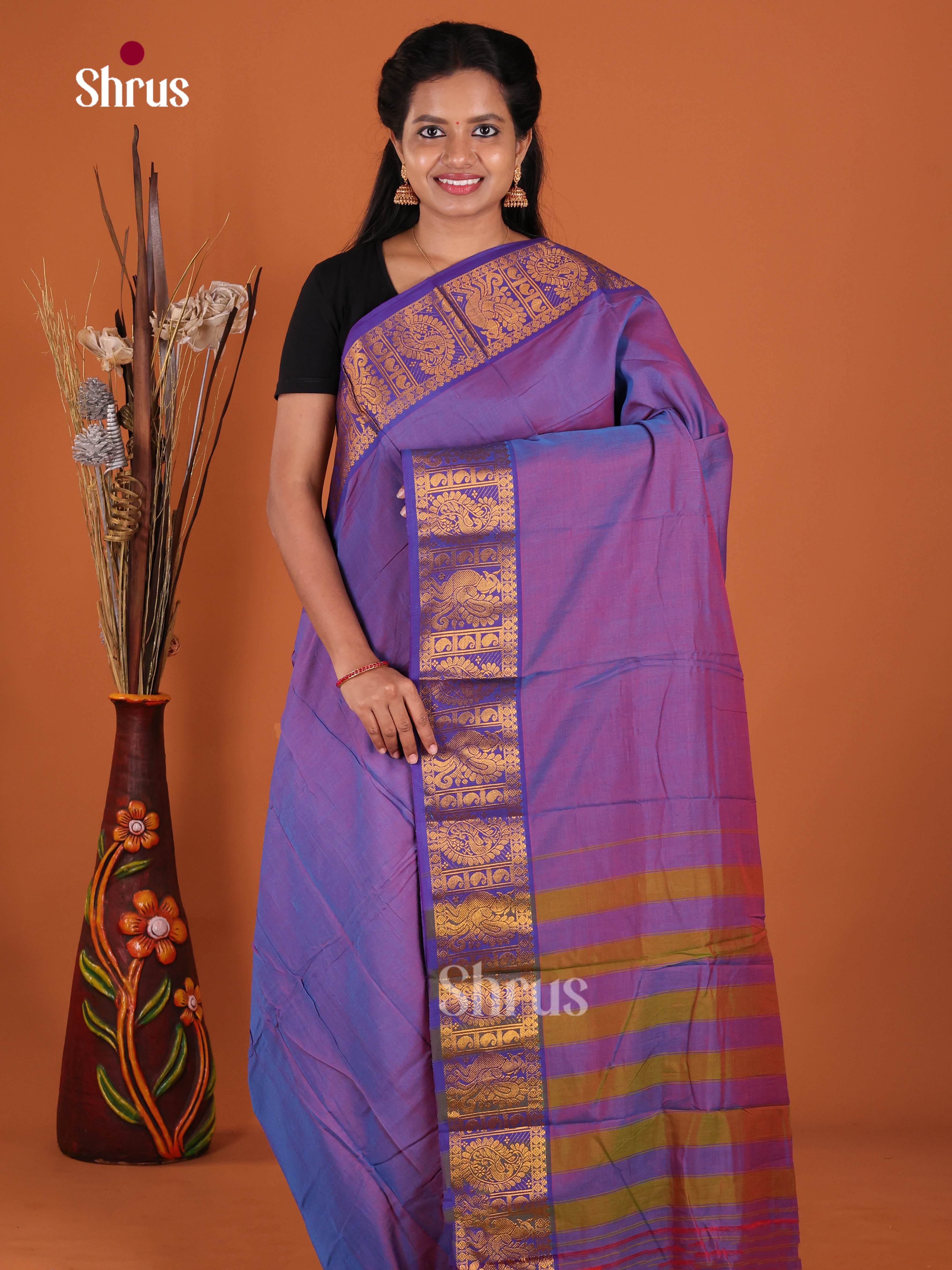 Purple & Blue- Narayanpet Cotton Saree