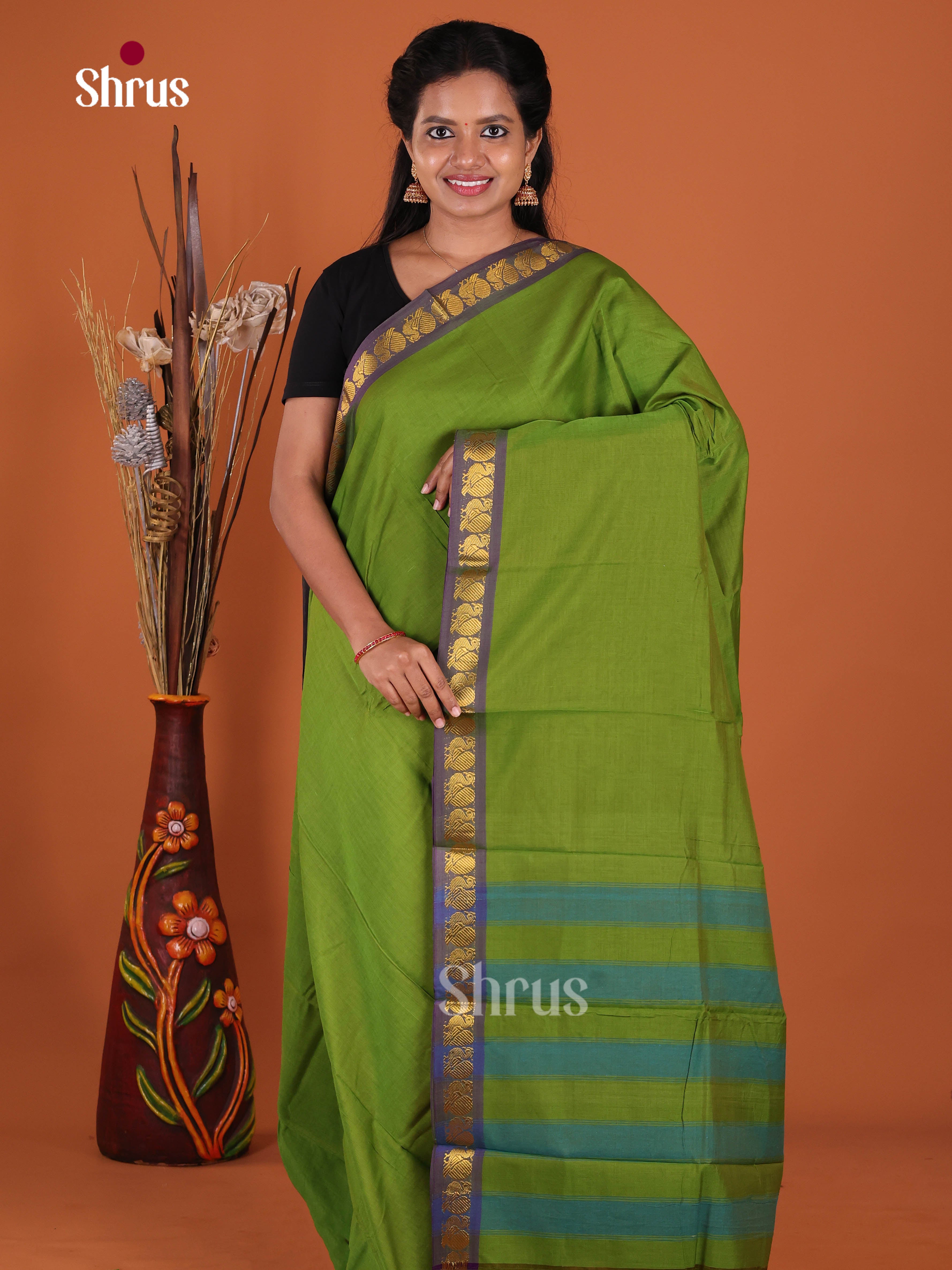 Leaf Green & Blue- Narayanpet Cotton Saree