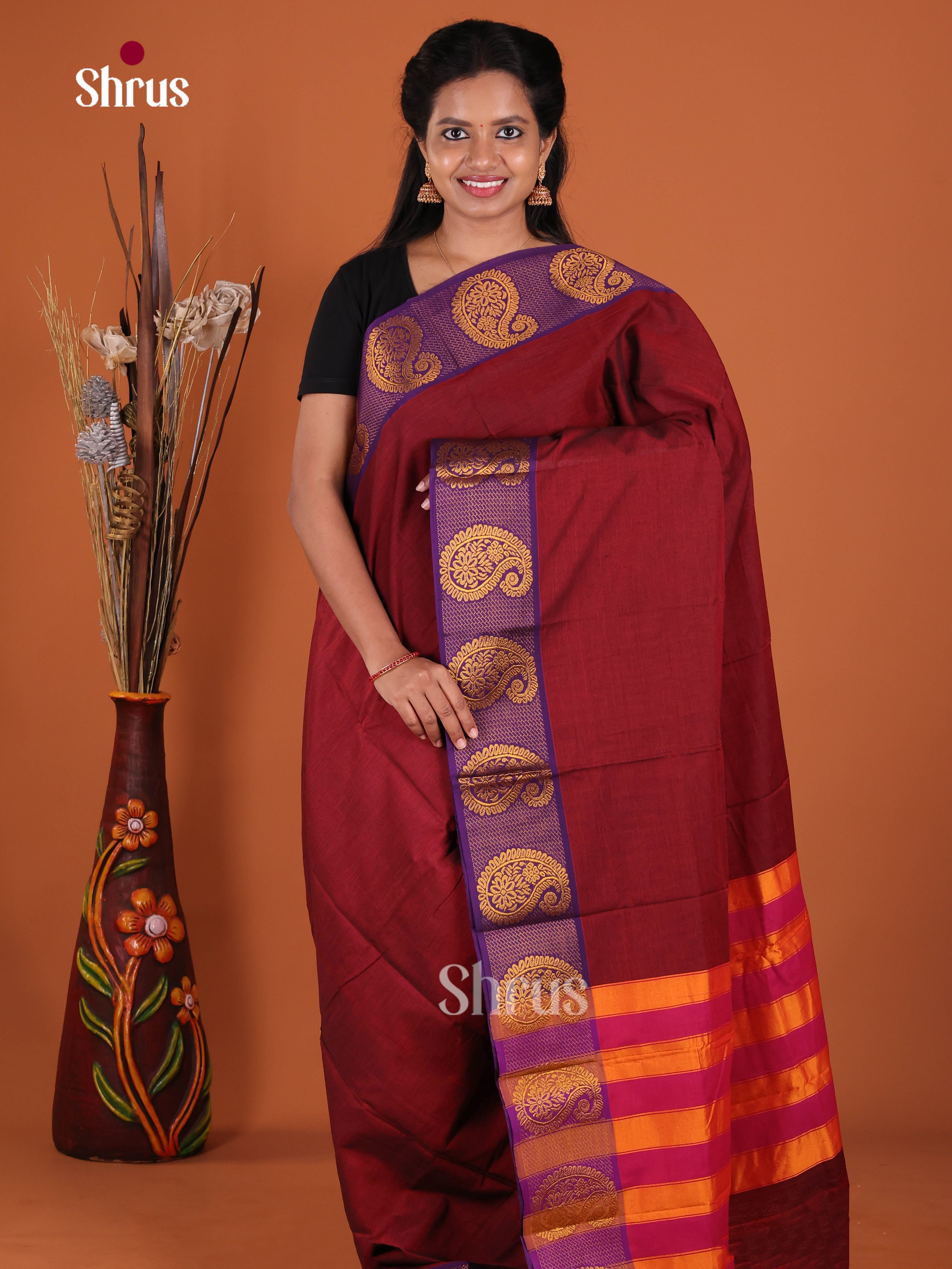 Maroon & Blue - Narayanpet Cotton Saree