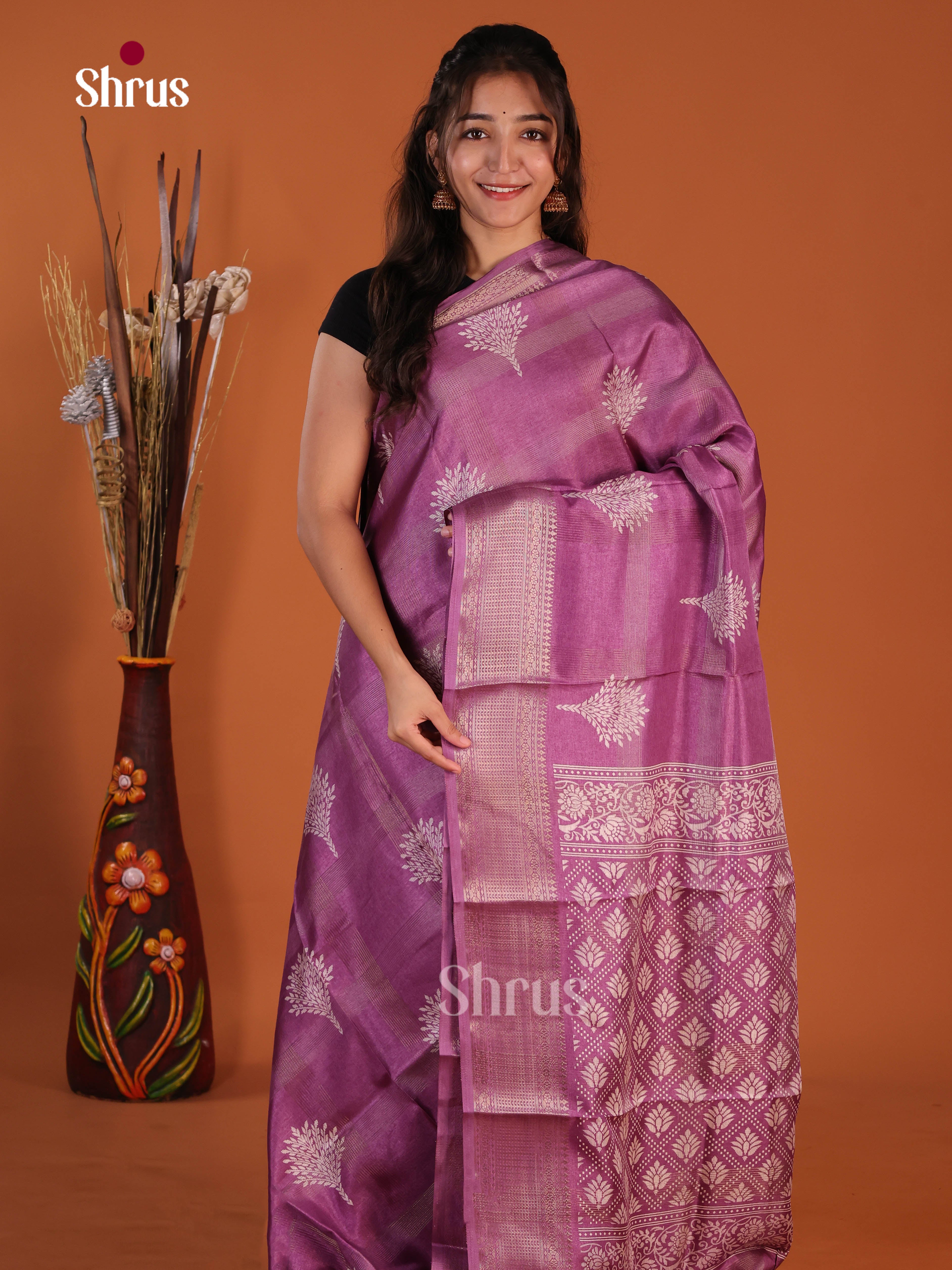 Purple - Semi Crepe Saree - Shop on Shrus.com