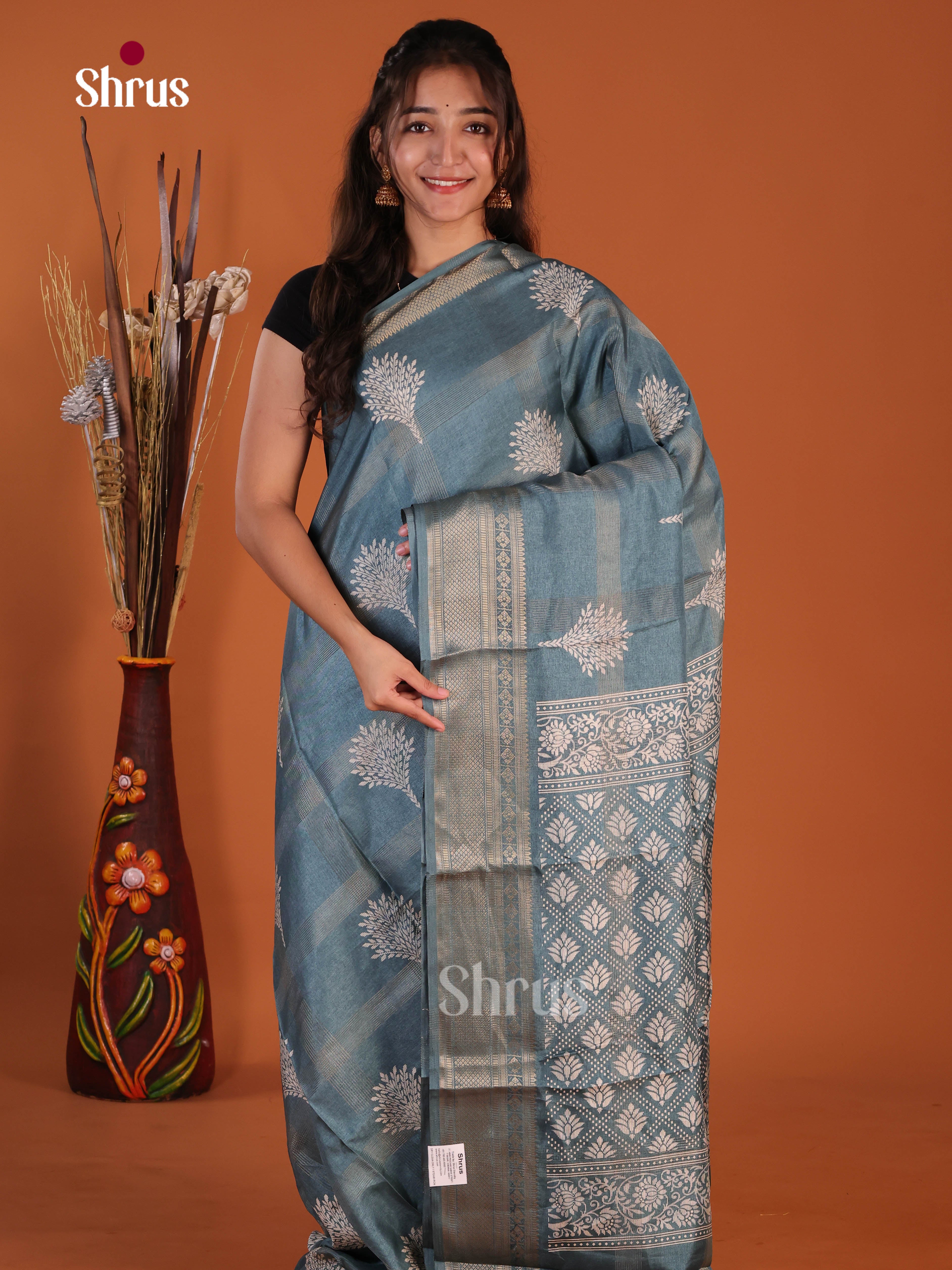Blue- Semi Crepe Saree