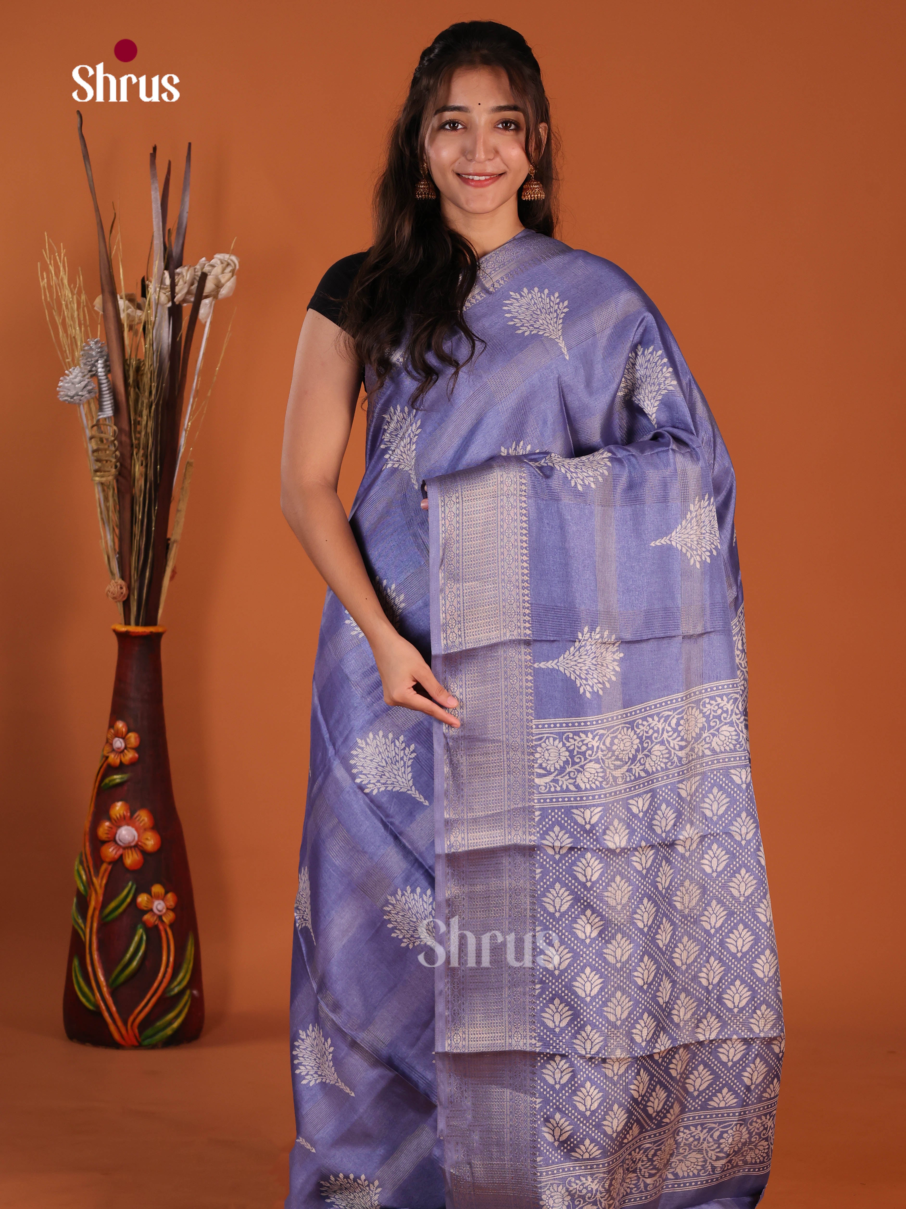 Blue - Semi Crepe Saree