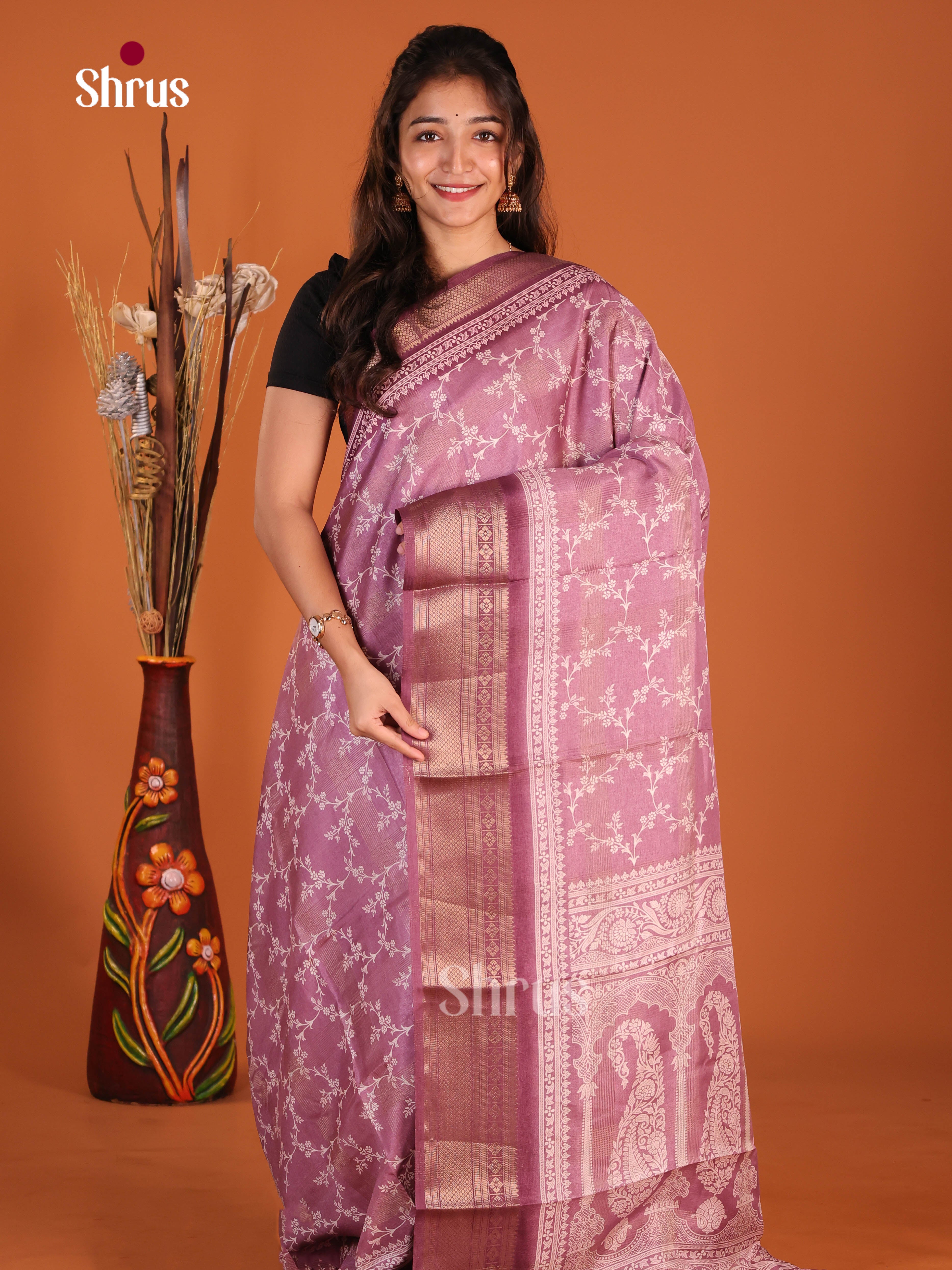 Lavender & Purple - Semi Crepe Saree - Shop on Shrus.com