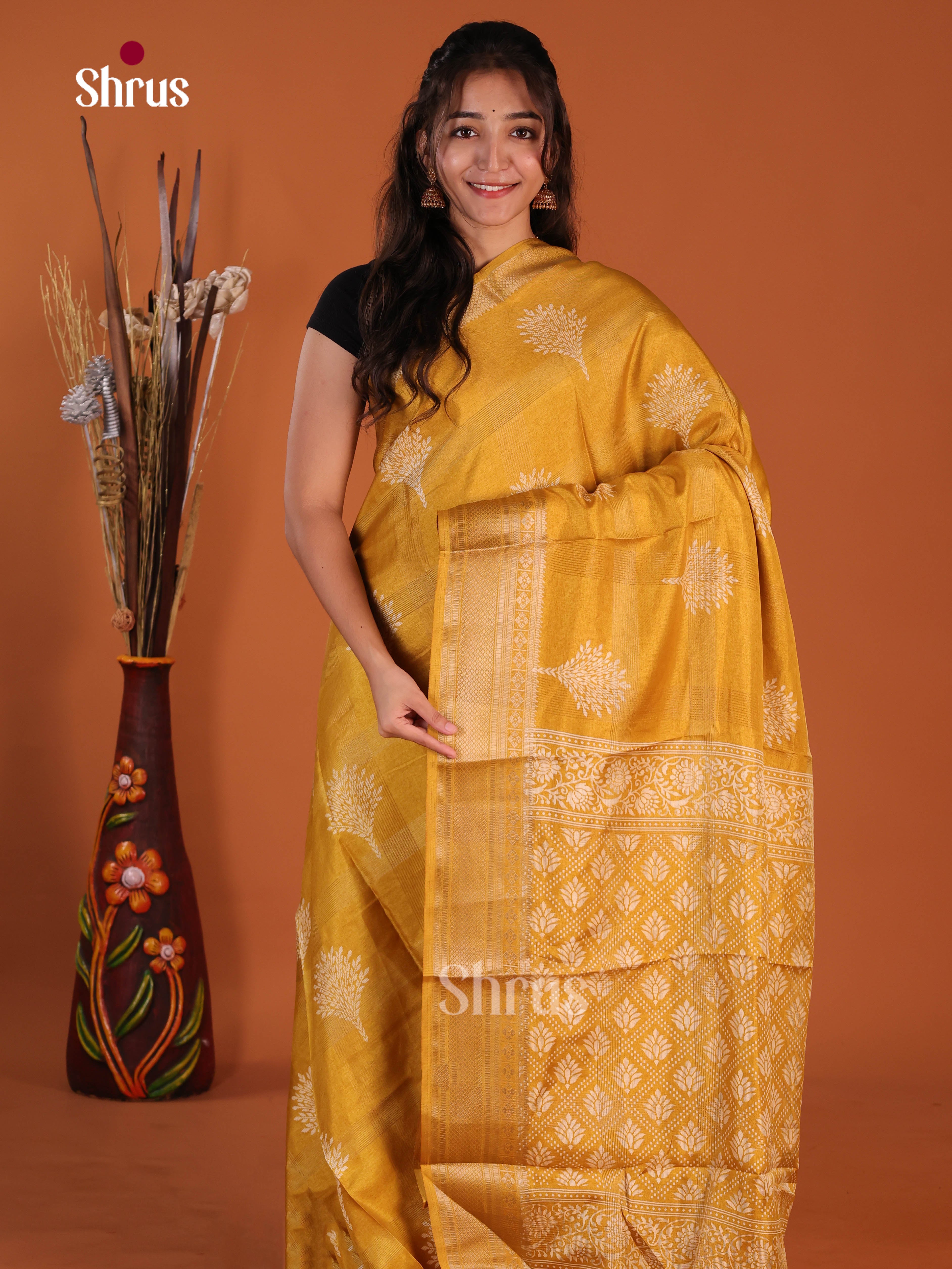 Mustard - Semi Crepe Saree - Shop on Shrus.com
