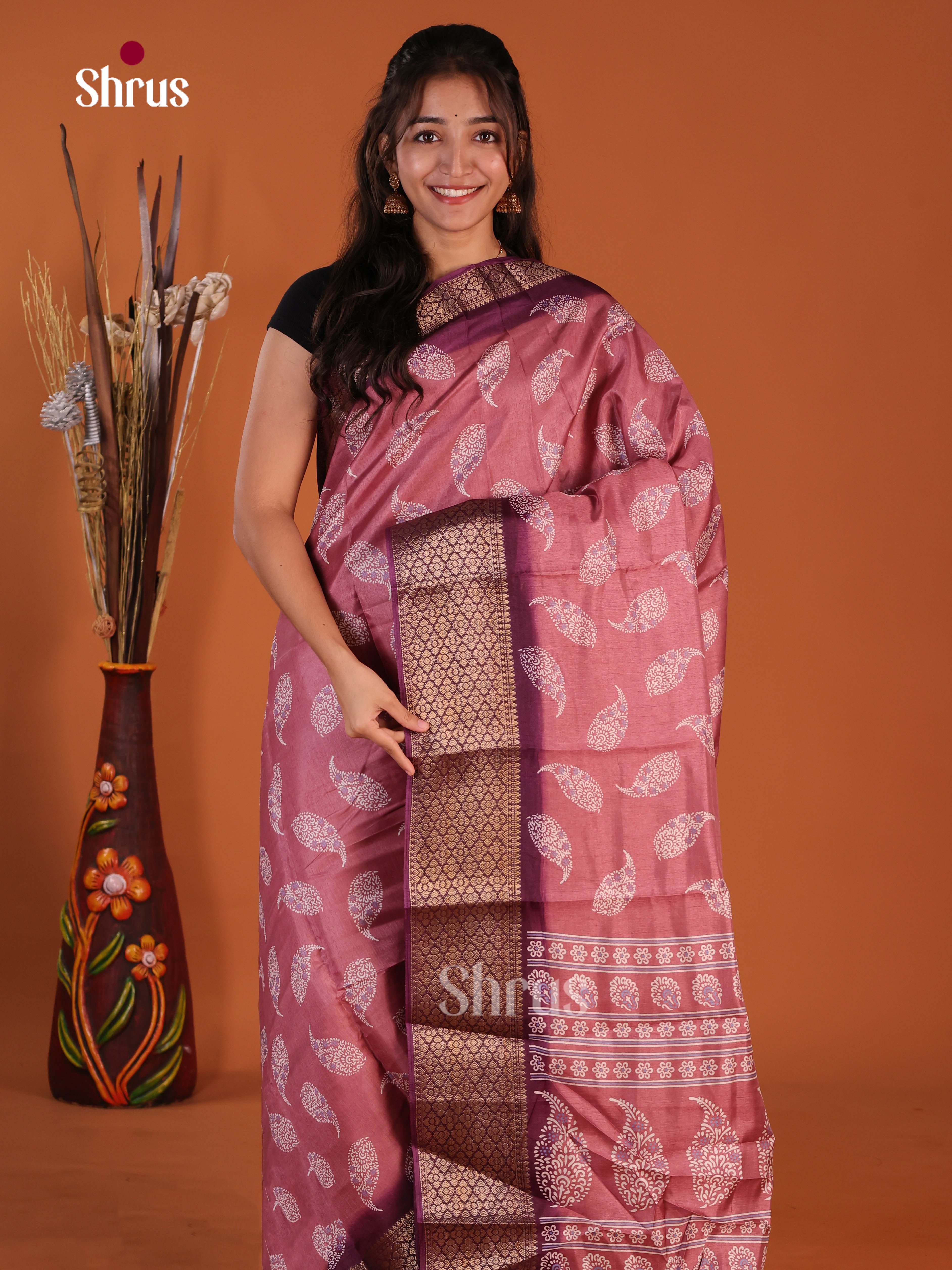 Onion Pink &  Purple - Semi Crepe Saree - Shop on Shrus.com