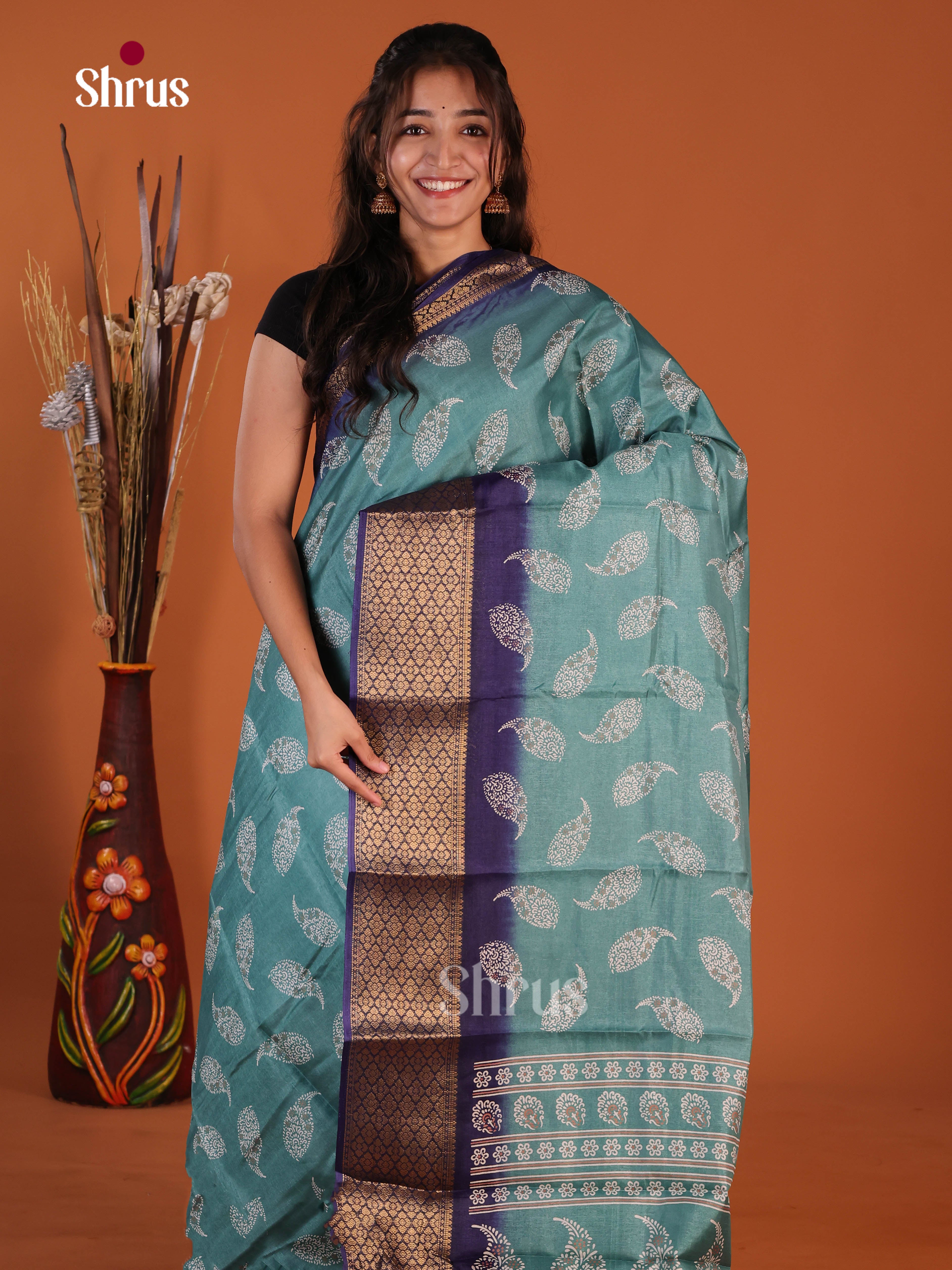 Light Blue & Blue - Semi Crepe Saree - Shop on Shrus.com