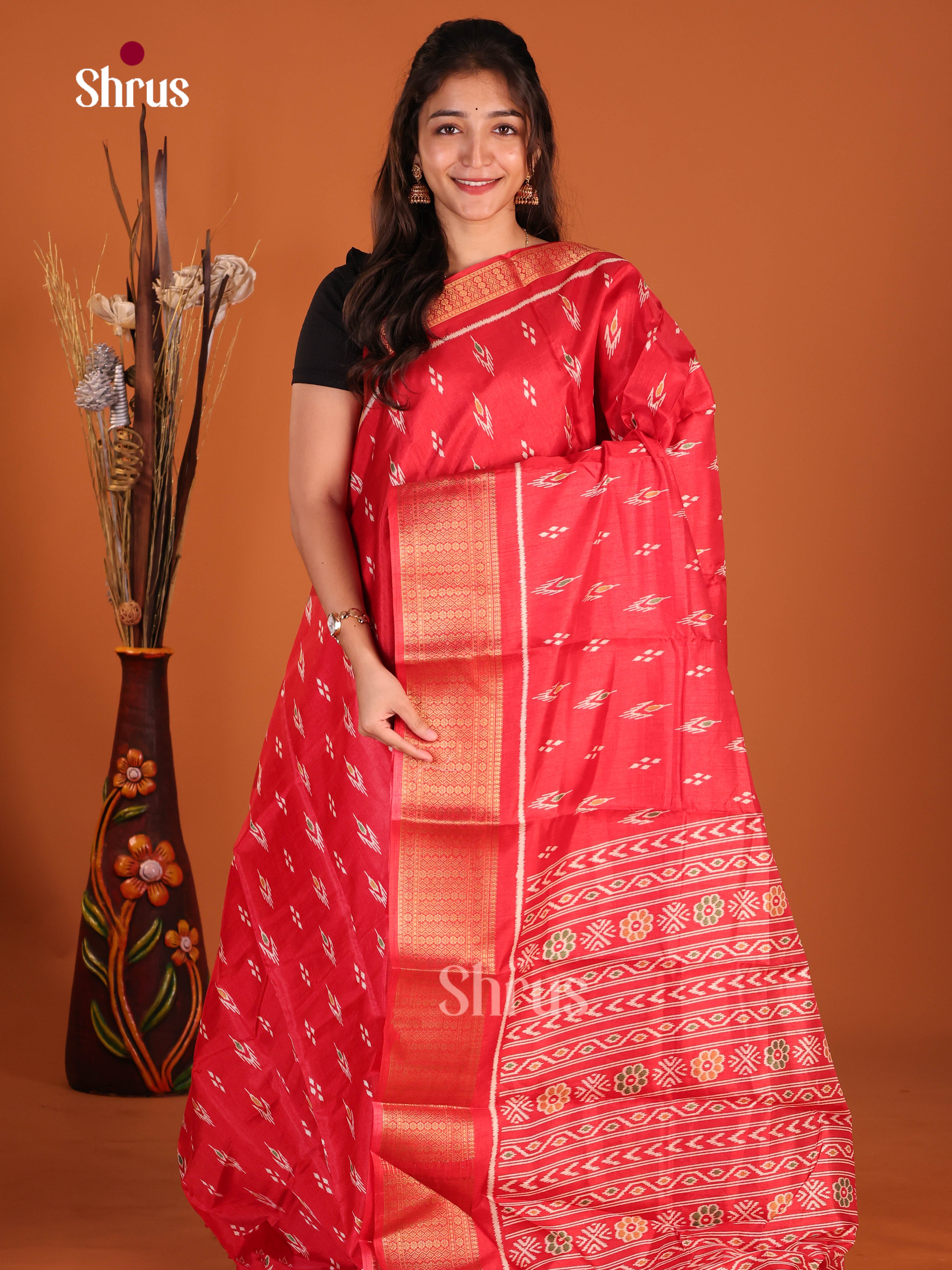 Red - Semi Crepe Saree - Shop on Shrus.com