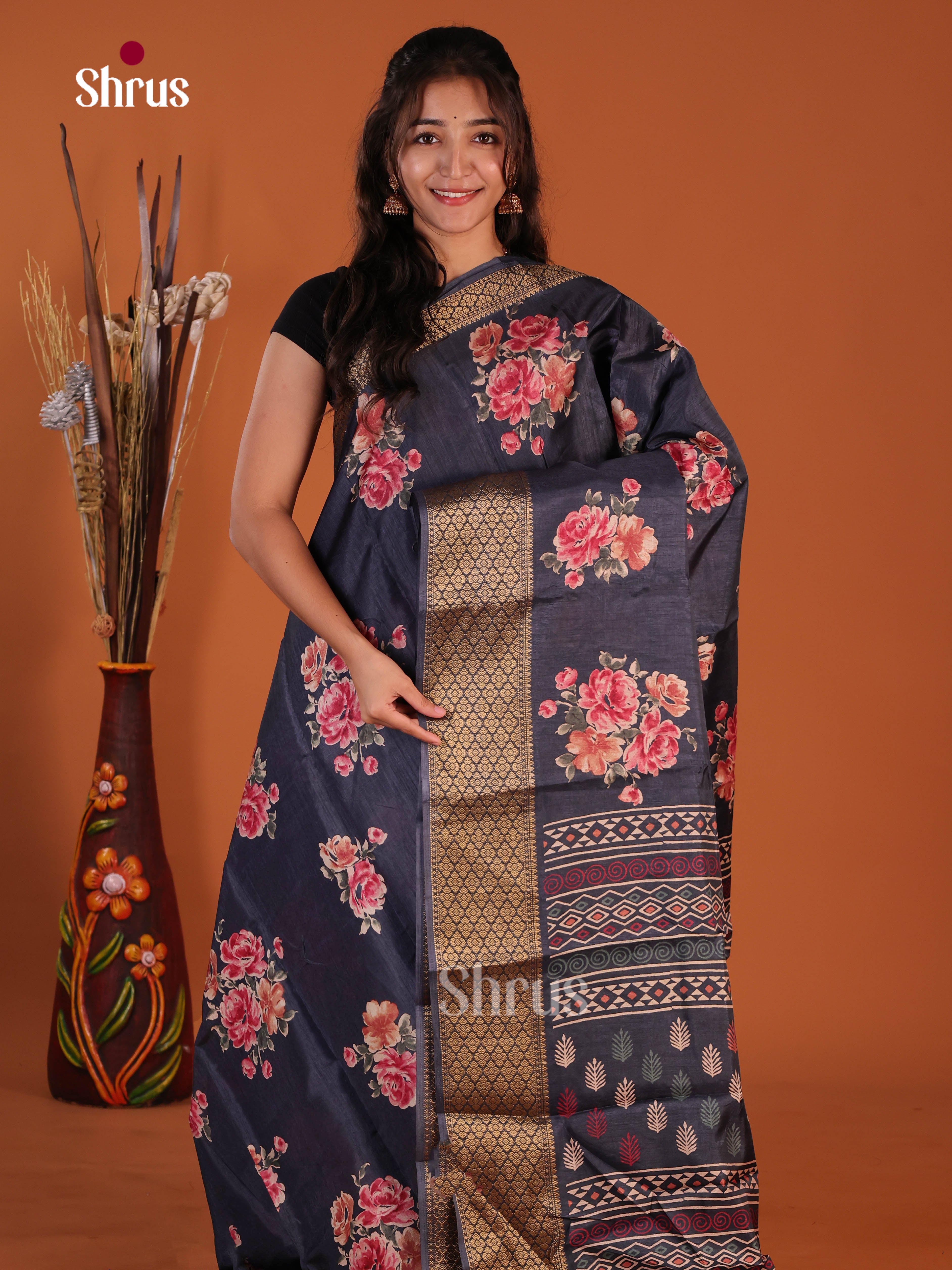 Blue- Semi Crepe Saree