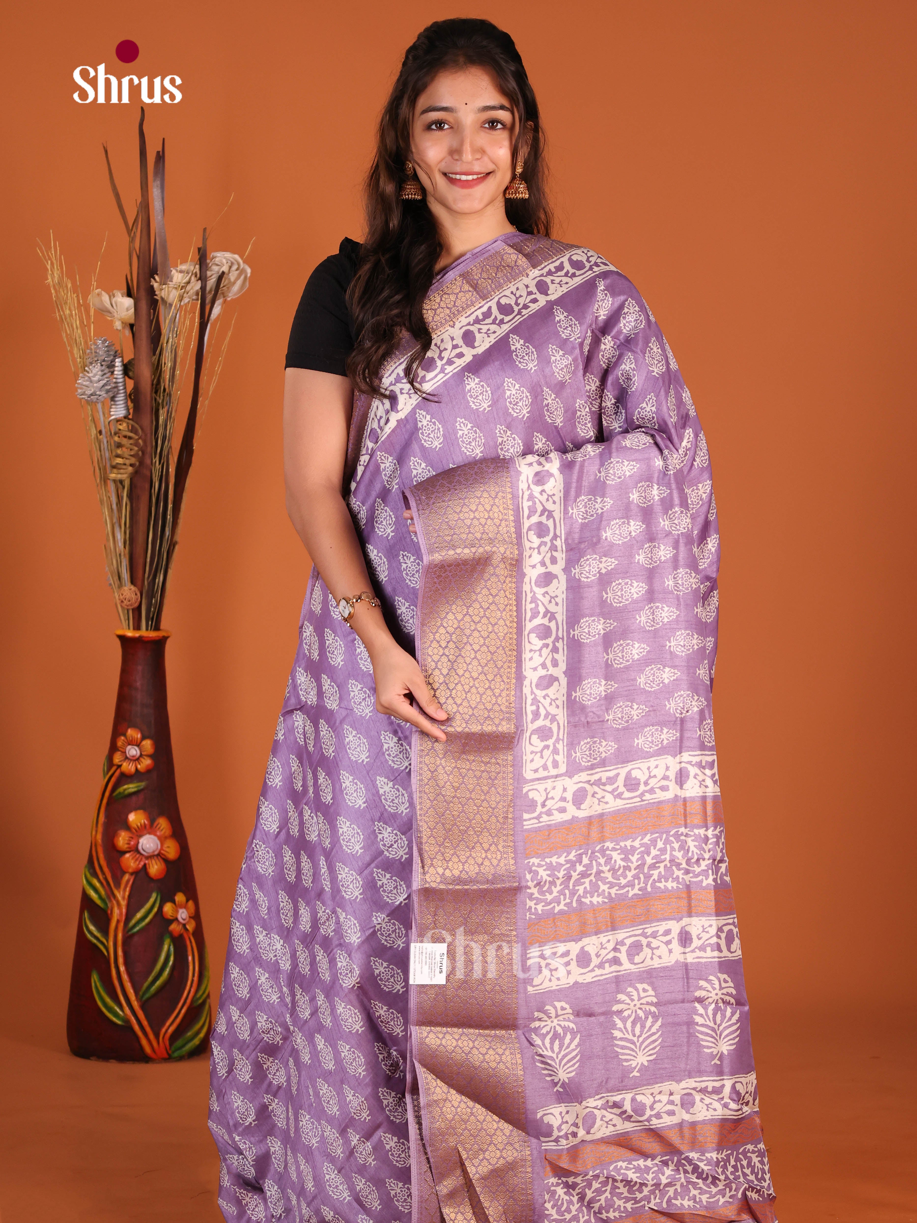 Lavender- Semi Crepe Saree - Shop on Shrus.com