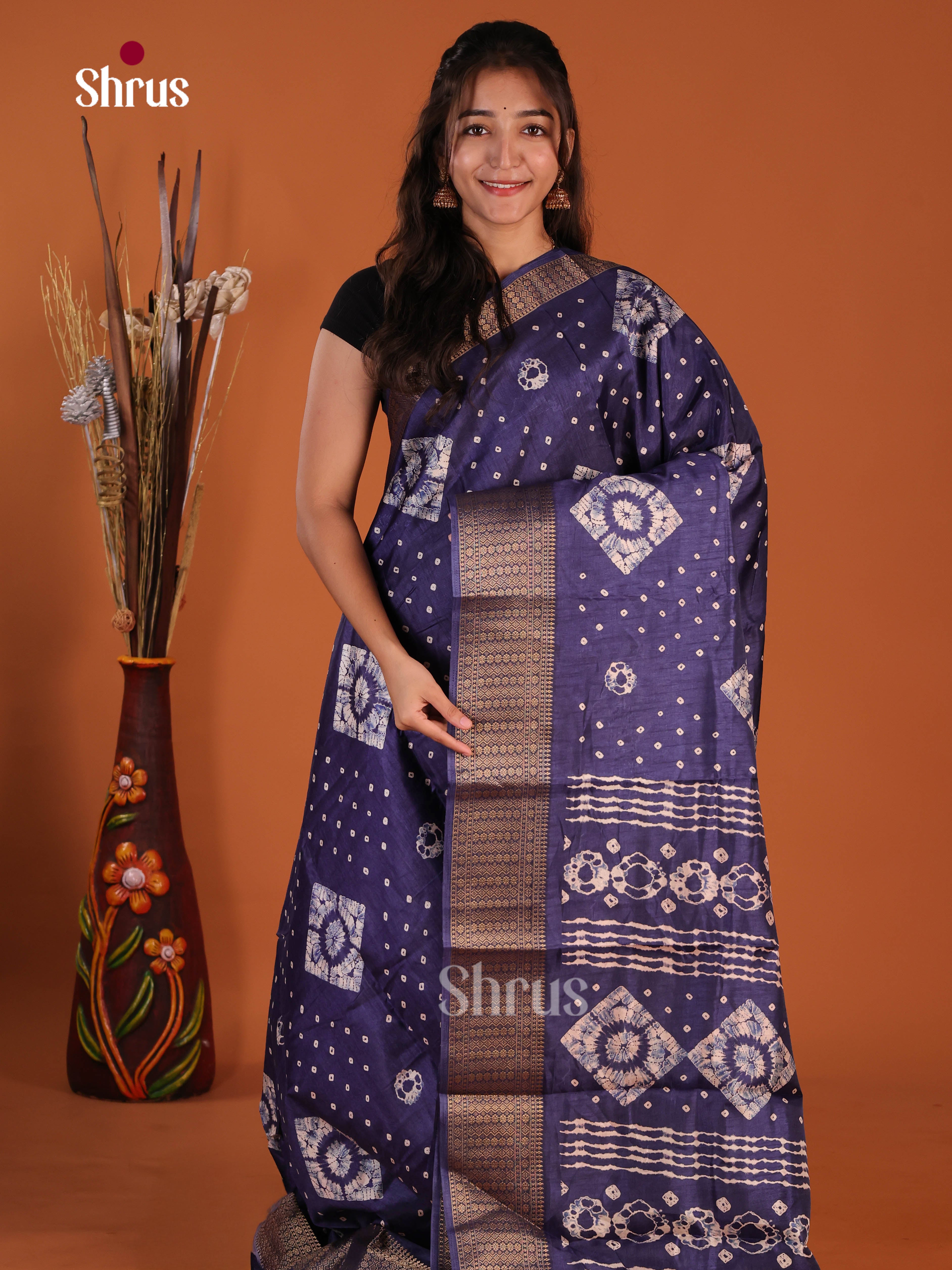 Blue - Semi Crepe Saree