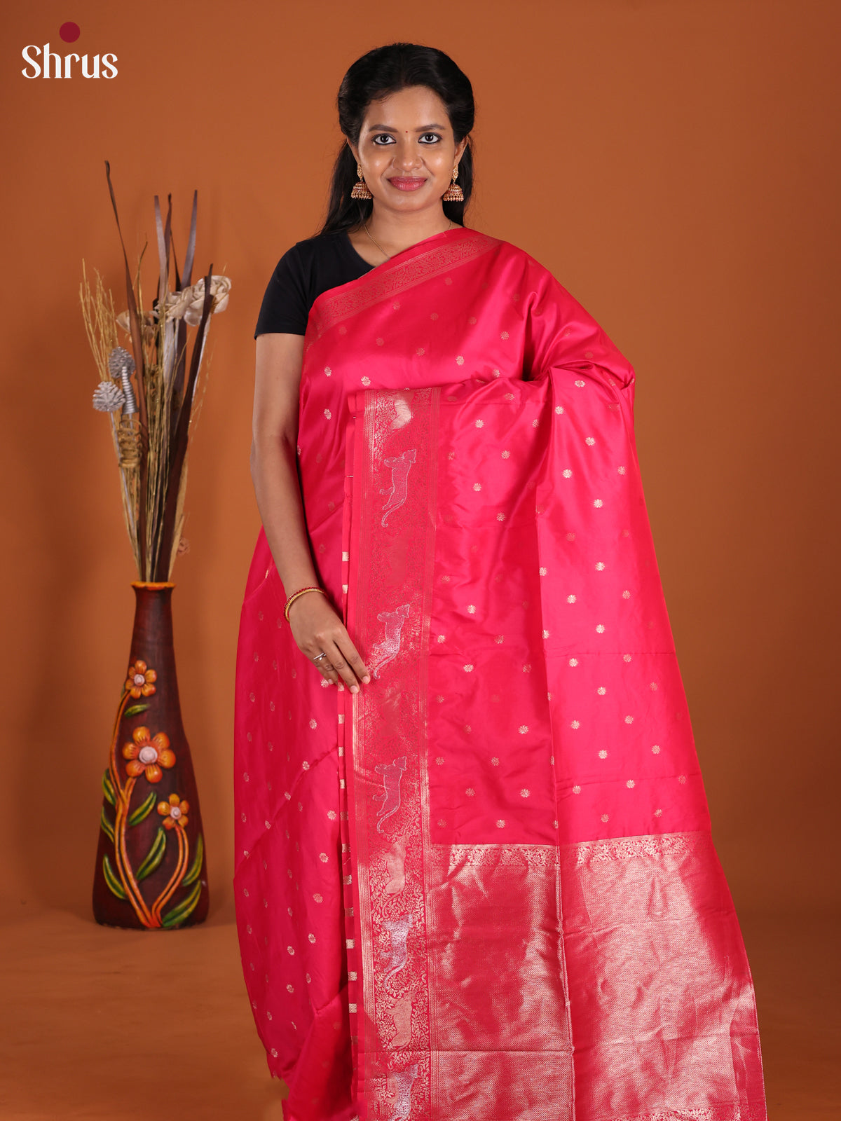 Bright Pink - Semi Softsilk Saree