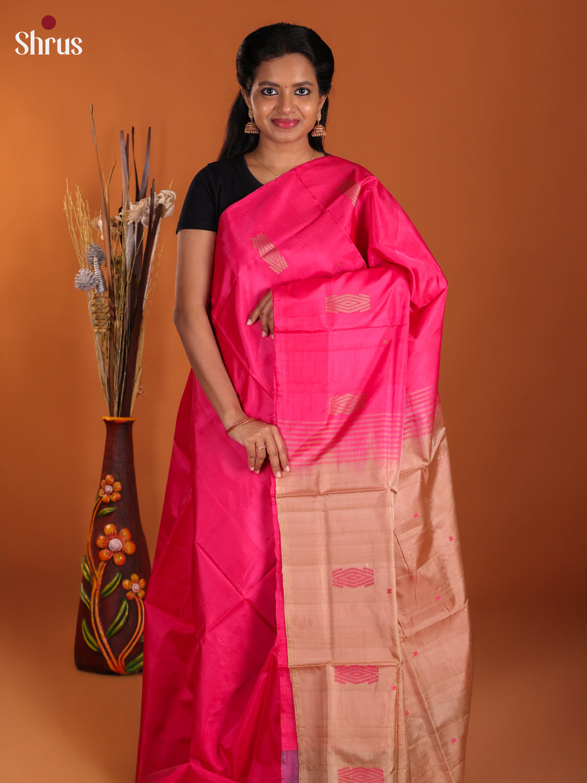 Pink & Beige - Banana Pith Saree - Shop on Shrus.com