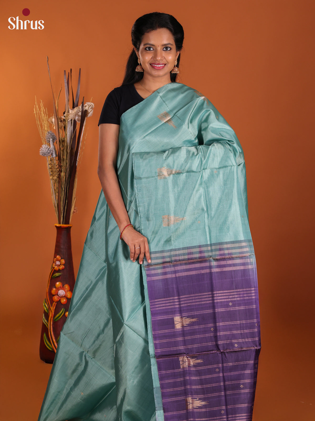 Pastel Blue & Blue  - Banana Pith Saree