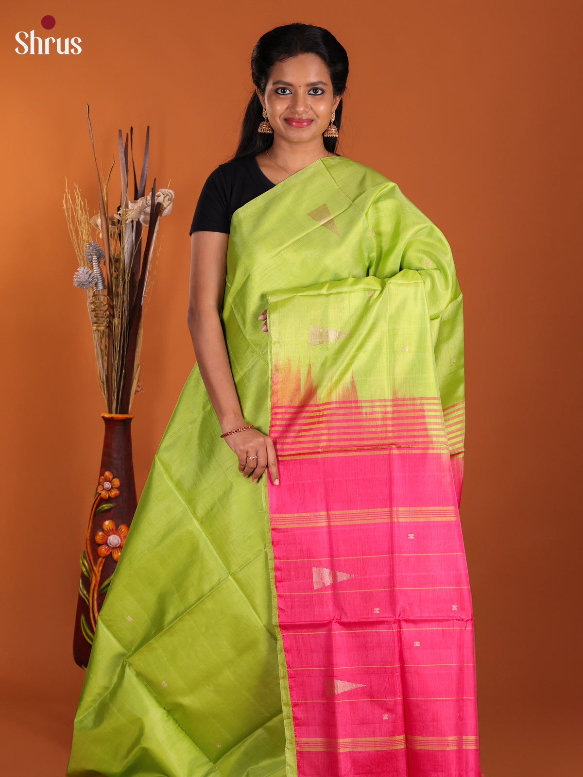 light Green & Pink - Banana Pith Saree