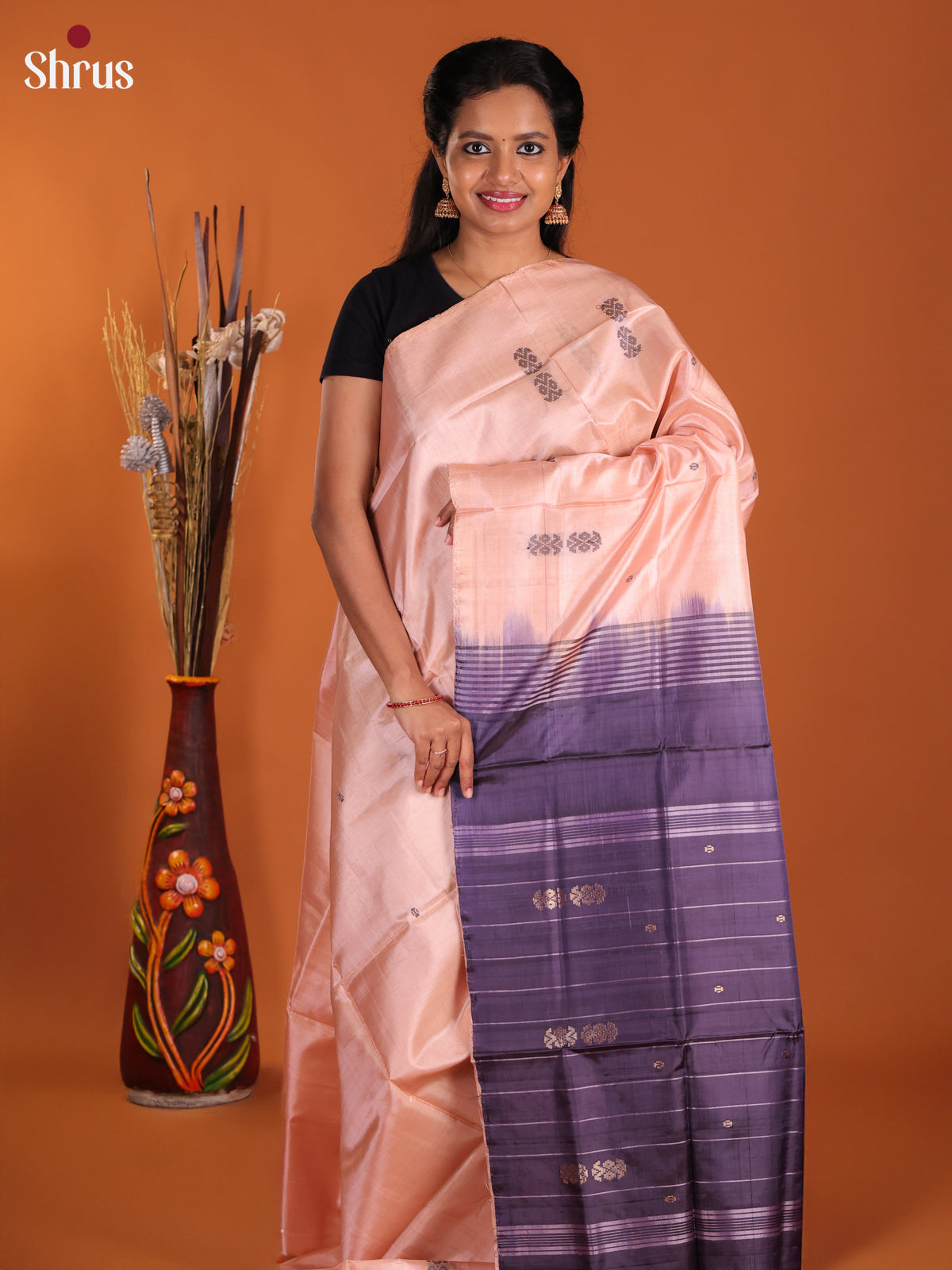 Peach & Blue - Banana Pith Saree