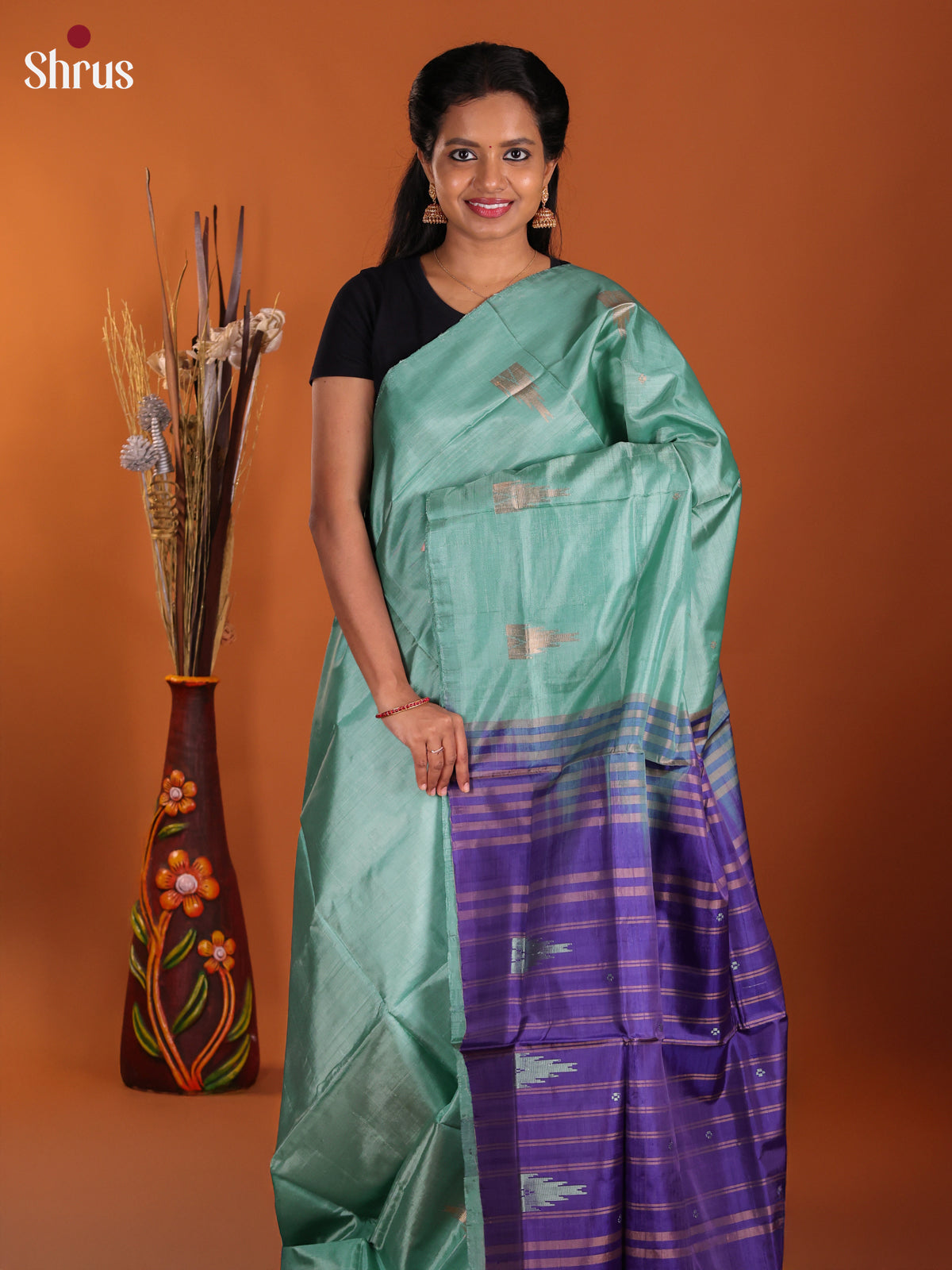 Green & Blue - Banana Pith Saree