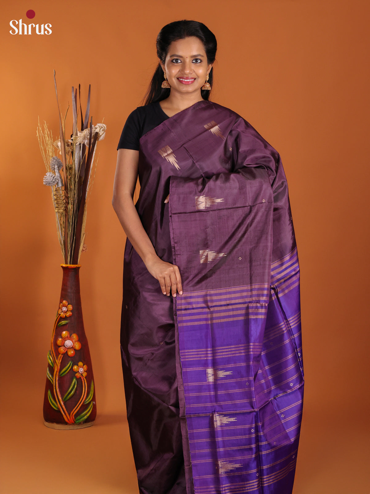 Brown & Blue- Banana Pith Saree