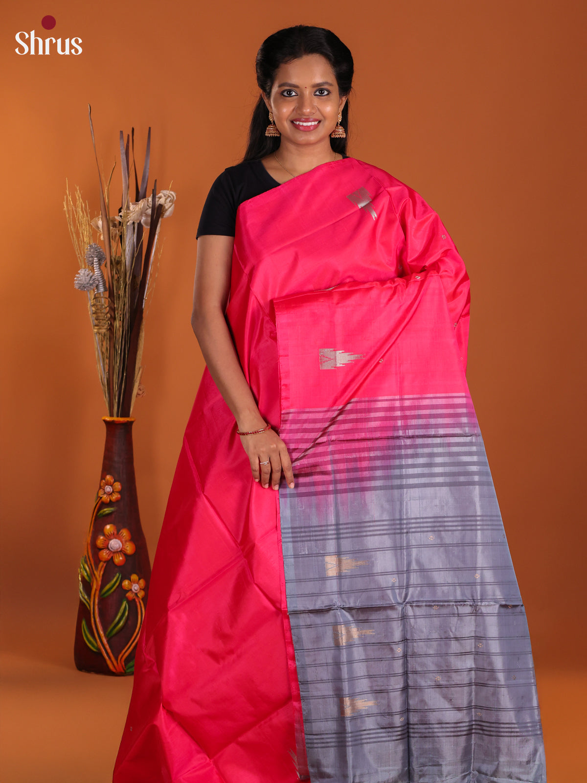 Pink & Grey - Banana Pith Saree