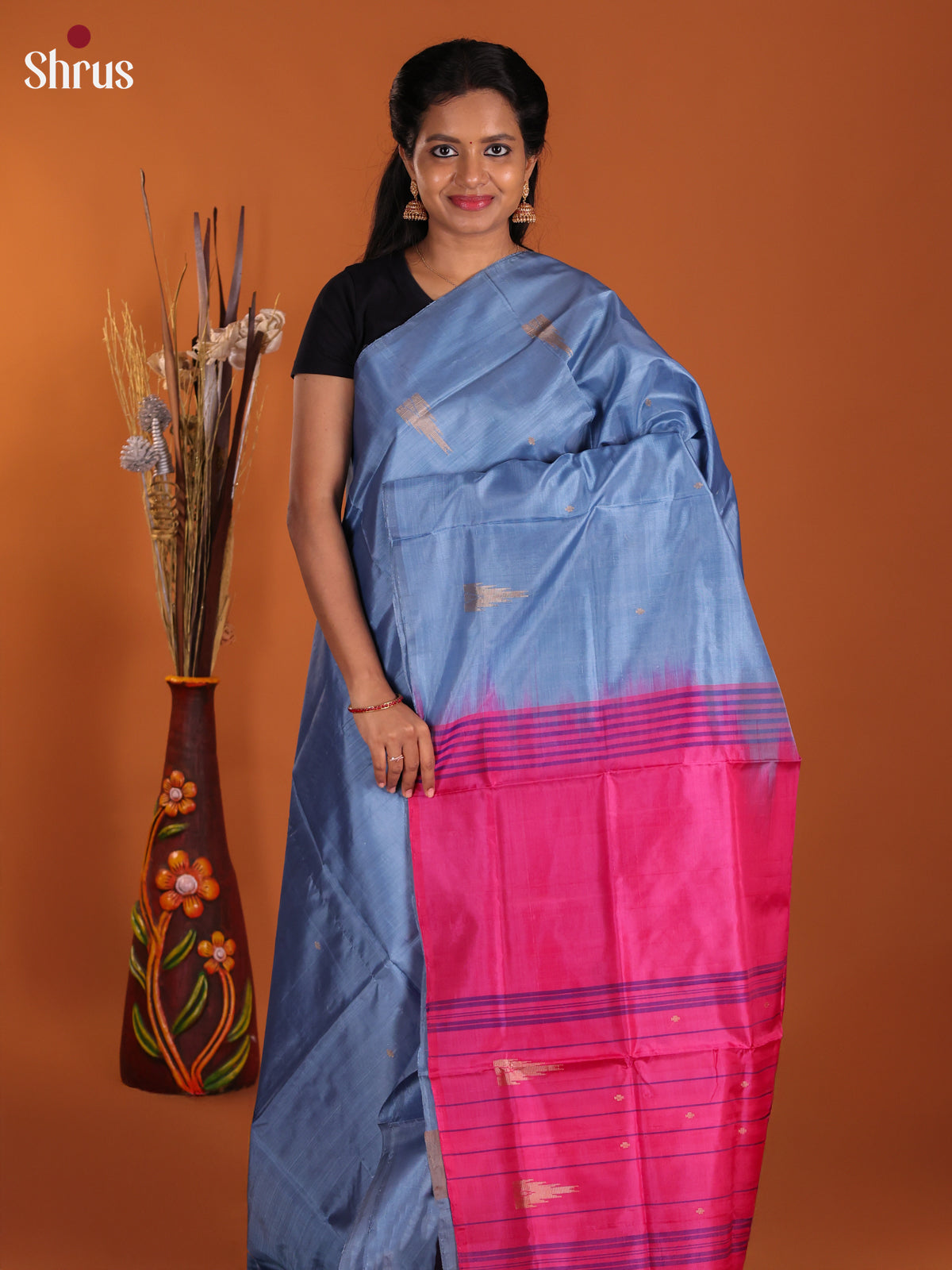 Blue & Pink - Banana Pith Saree